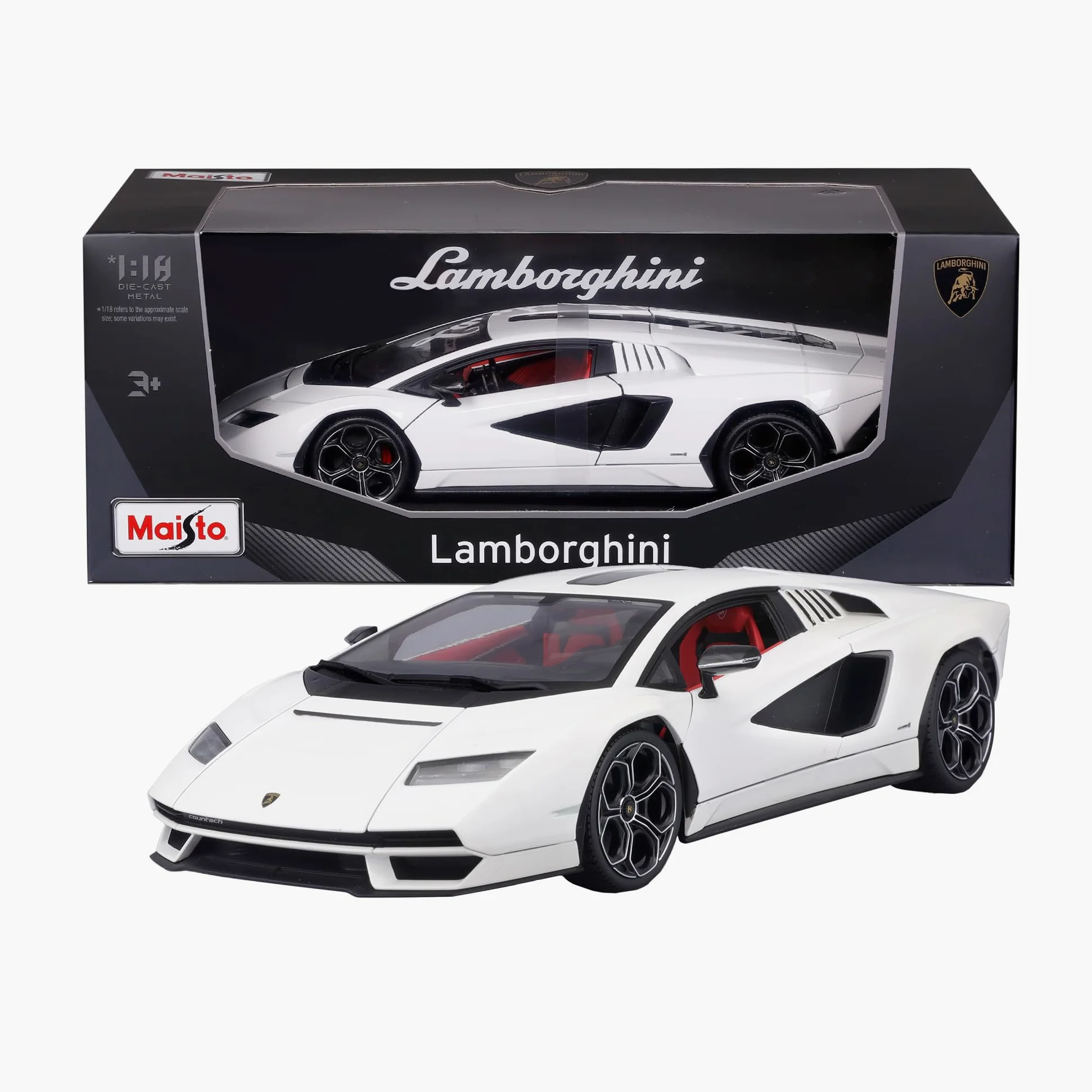 Maisto - Lamborghini Countach LPI 800-4 Bianca, Auto in Diecast in Scala 1:18, Replica Dettagliata con Parti Apribili, Licenza Ufficiale Lamborghini, Non Adatto a Bambini Sotto i 36 Mesi