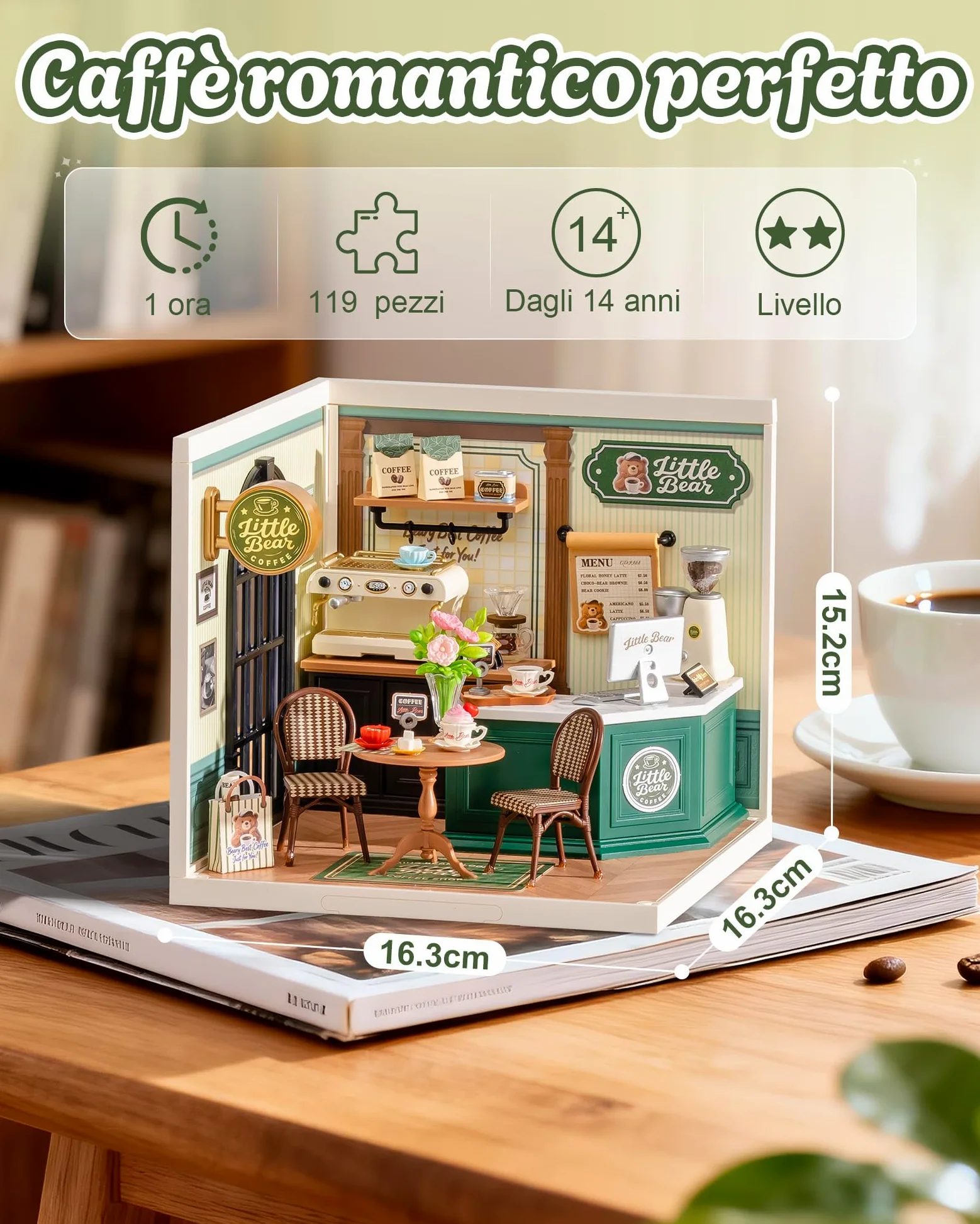 Rolife Super Creator Perfect Romance Café, kit fai da te in miniatura con luce, kit di mobili per casa delle bambole in plastica, senza colla, kit di costruzione per adulti e adolescenti, regalo