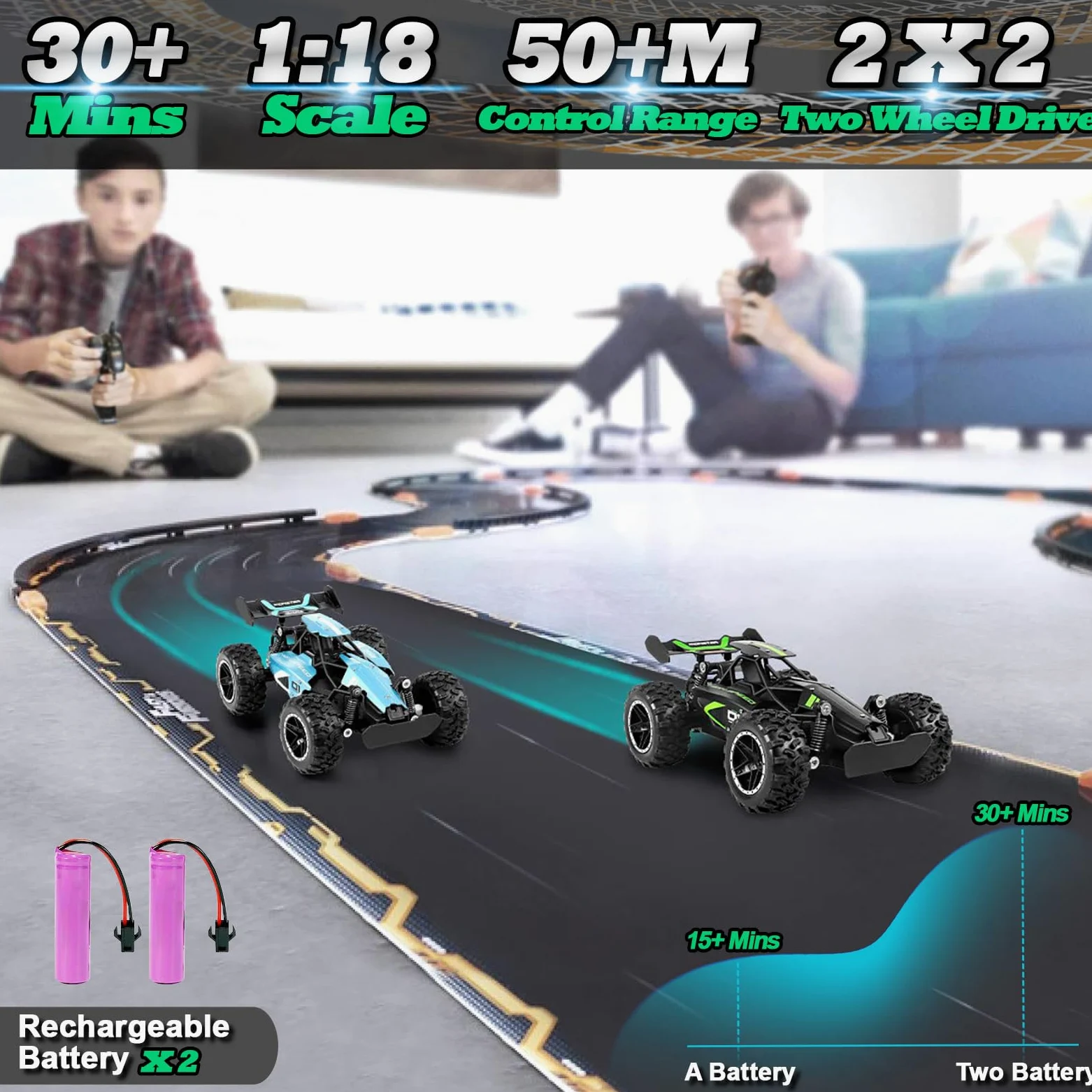Macchina Telecomandata, RC Auto Telecomandata, 20KM/H Alta Velocità Auto Radiocomandata di Tutto Terreno, con 2 Batterie Caricabile, 2WD 2.4GHZ Macchinine Giocattolo per Bambini