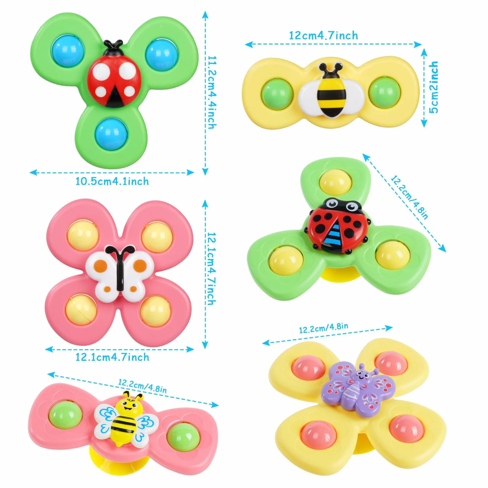 Ainiv Ventosa Spinner Top Giocattoli, 6PCS Ape Farfalla Coccinella ​Animali Simpatici Giocattoli per Il Bagno del Bambino, Ventose Girevoli Giocattoli per Bambini,Giocattoli Sensoriali per Bambini
