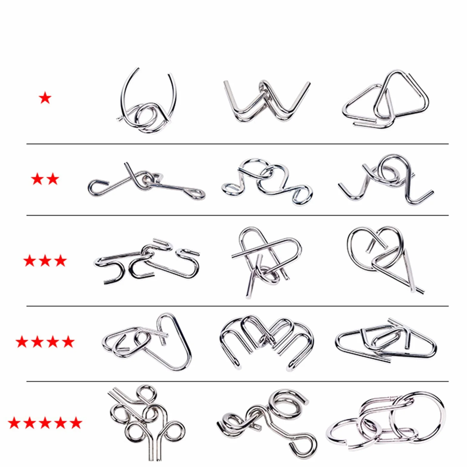 RoseFlower Metal Wire Puzzle Set 15, Rompicapo in Metallo Torsione 3D Gioco Mente Classico Giocattoli Educativi IQ Test Regalo Adulti Bambini