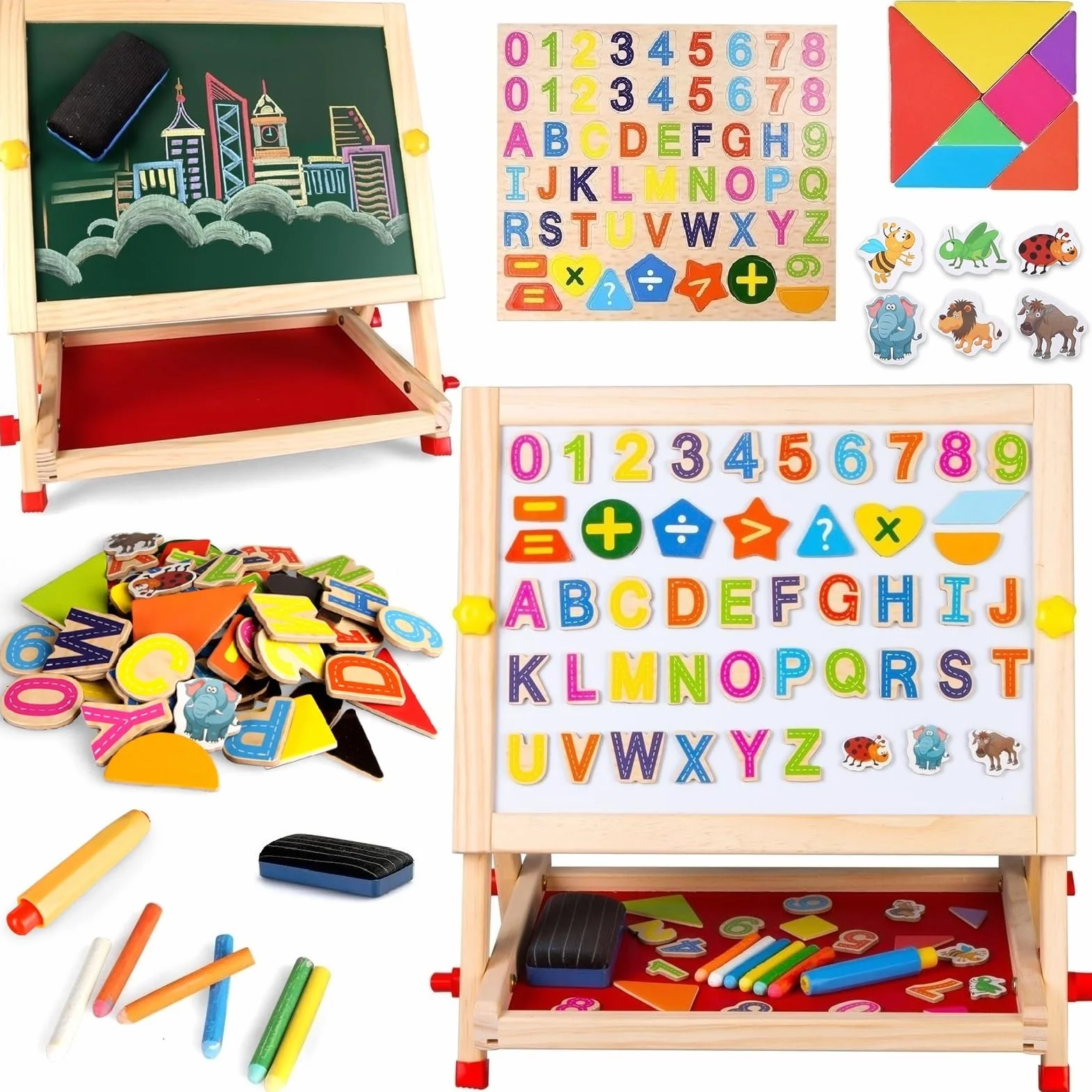 Lavagna magnetica da tavolo in legno per bambini con lettere numeri e altri accessori per ragazzi e ragazze dai 3 ai 4 5 6 7 8 anni