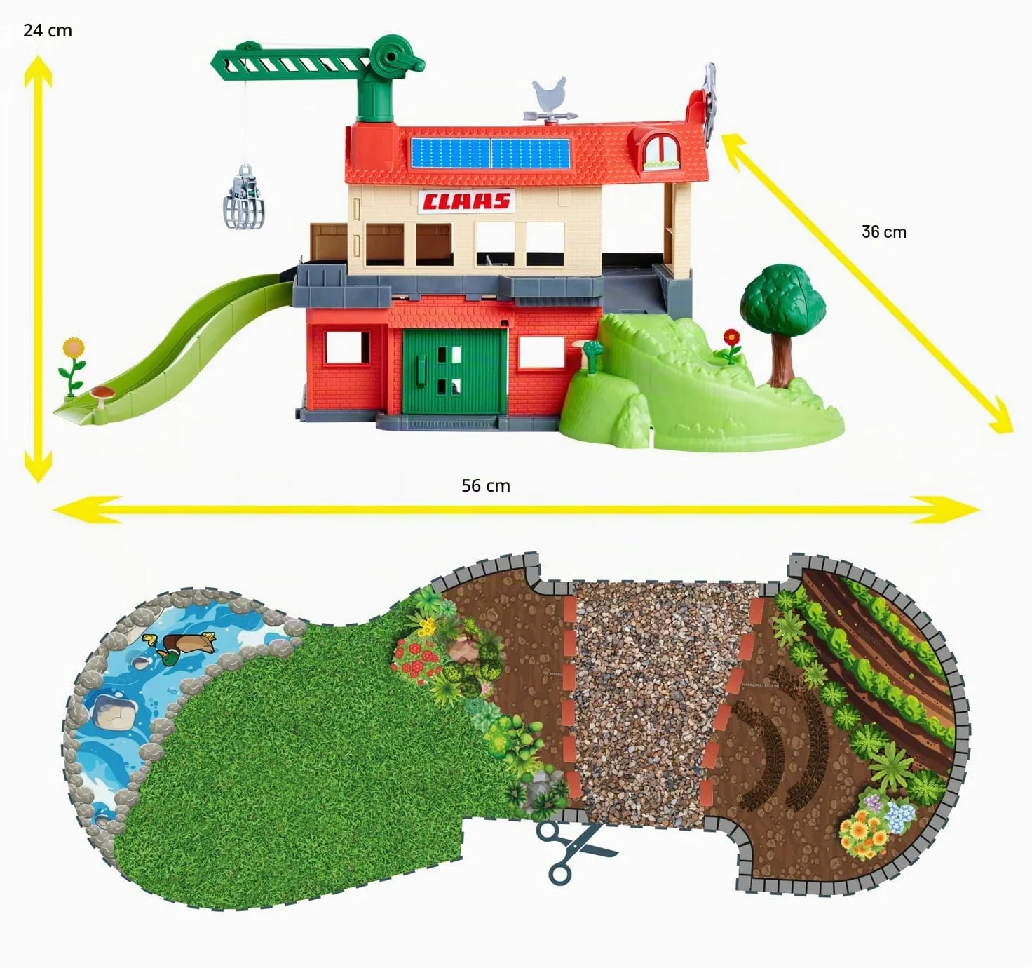 Majorette CLAAS - Set da gioco per la fattoria con stalle, trattori, animali, accessori e molte funzioni, per bambini dai 5 anni, 56 x 36 x 24 cm