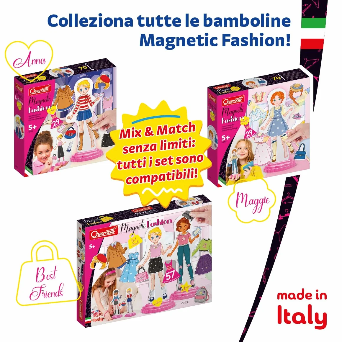 Quercetti Magnetic Fashion Laura, Costruzioni magnetiche Bambina 5+ Anni con Bambolina da Vestire e 29 Abiti, Giochi Creativi Bambina 6 Anni, Regalo Bambina 6 Anni, Giochi da Tavolo Bambini