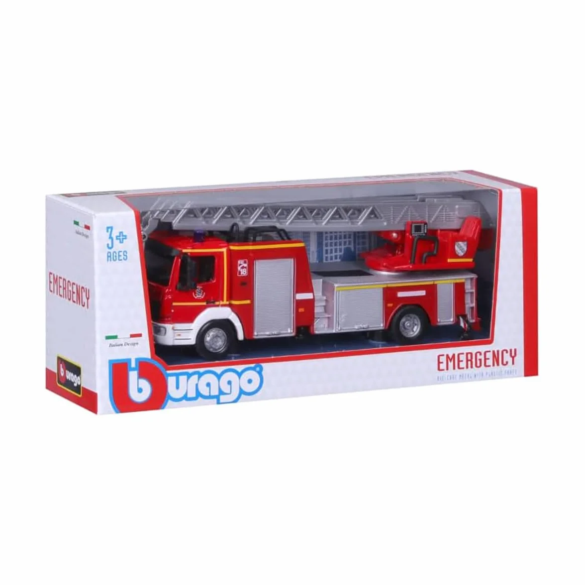 Bburago B18-32018 Camion dei Pompieri Mercedes ATEGO Magirus DLK pressofuso con Braccio funzionante, Rosso, Medio