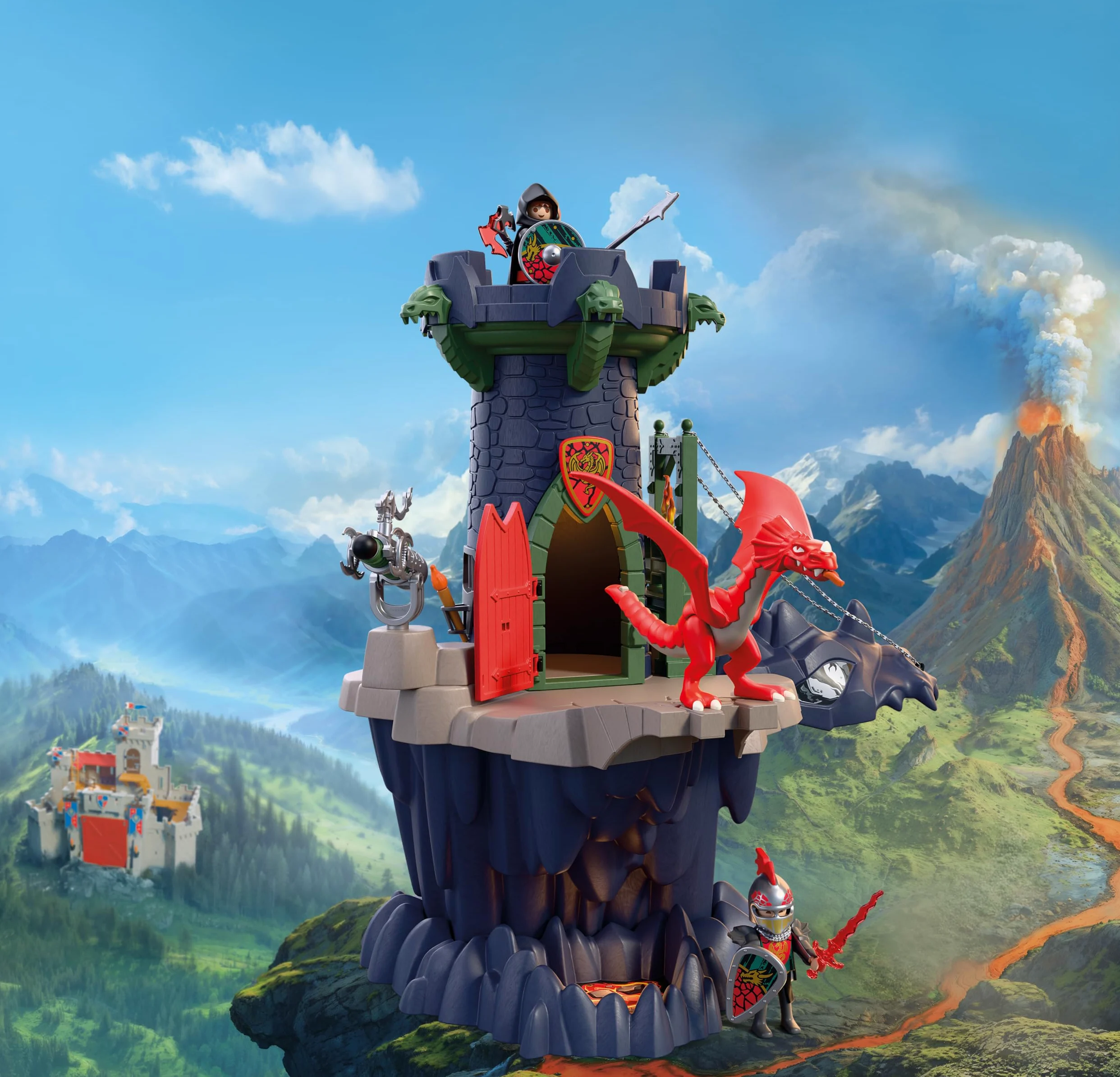 PLAYMOBIL | Cavalieri | Torre del Cavaliere del Drago | Torre con drago, ponte levatoio e grotta a forma di testa di drago | Giocattolo castello per bambini dai 4 anni in su | 72113