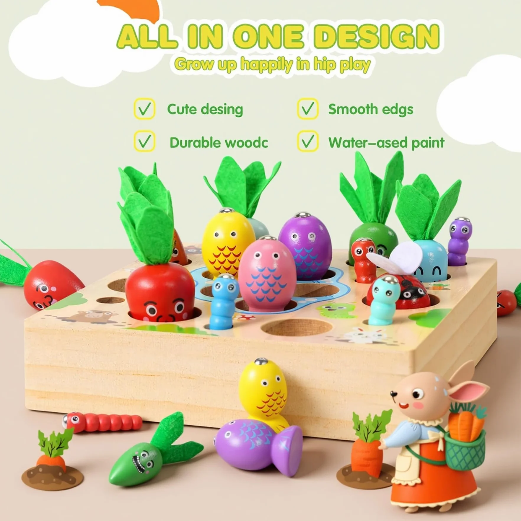 COOLJOY Giochi Montessori 2 3 Anni | 4 in 1 Magnetici di Pesca in Legno Abilità Motorie Giocattoli Educativi | magnetici Gioch| Compleanno Regalo per 2 3 4 Anni Bambini Ragazzi