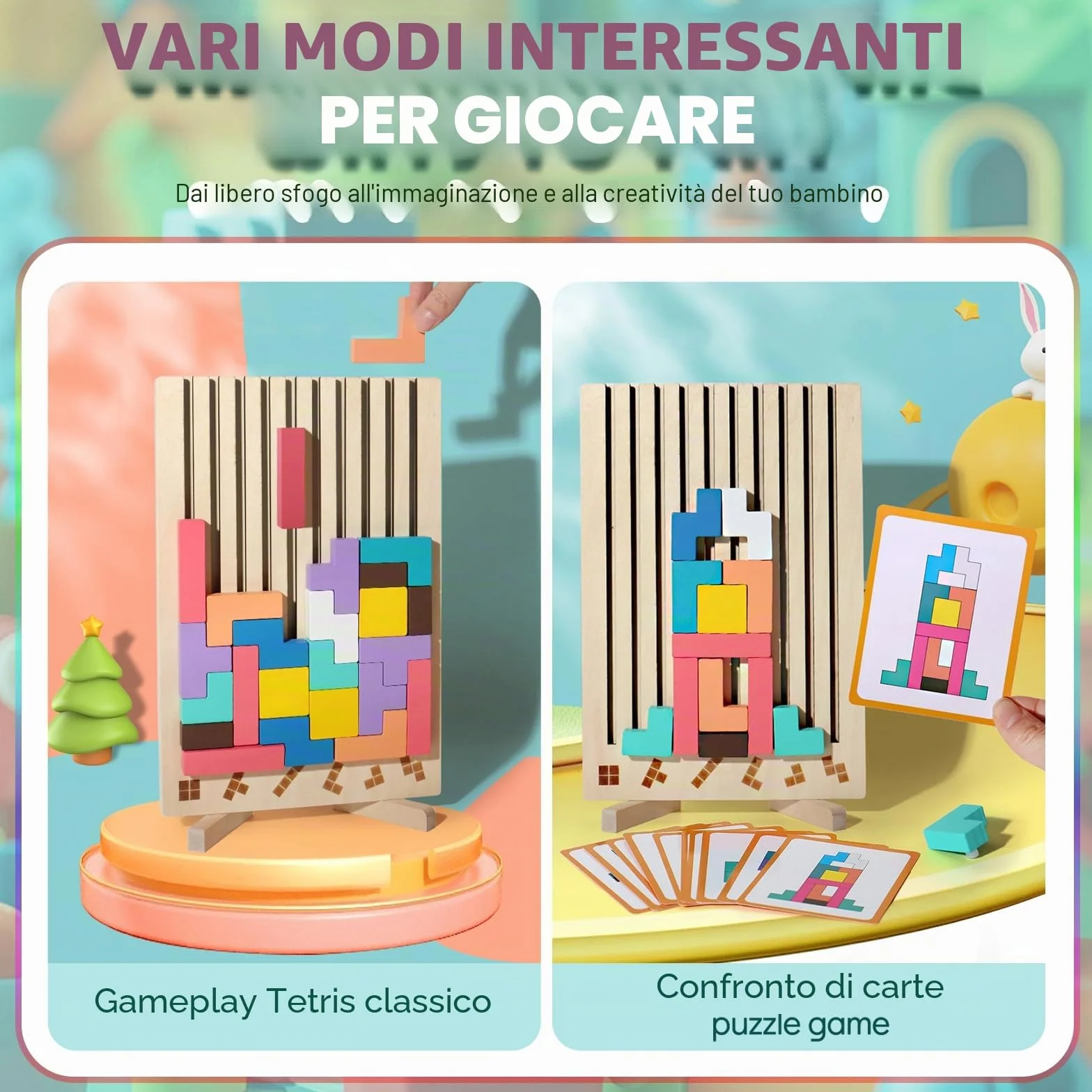 Tetris Gioco per Bambini con Borsa Puzzle di Legno Montessori