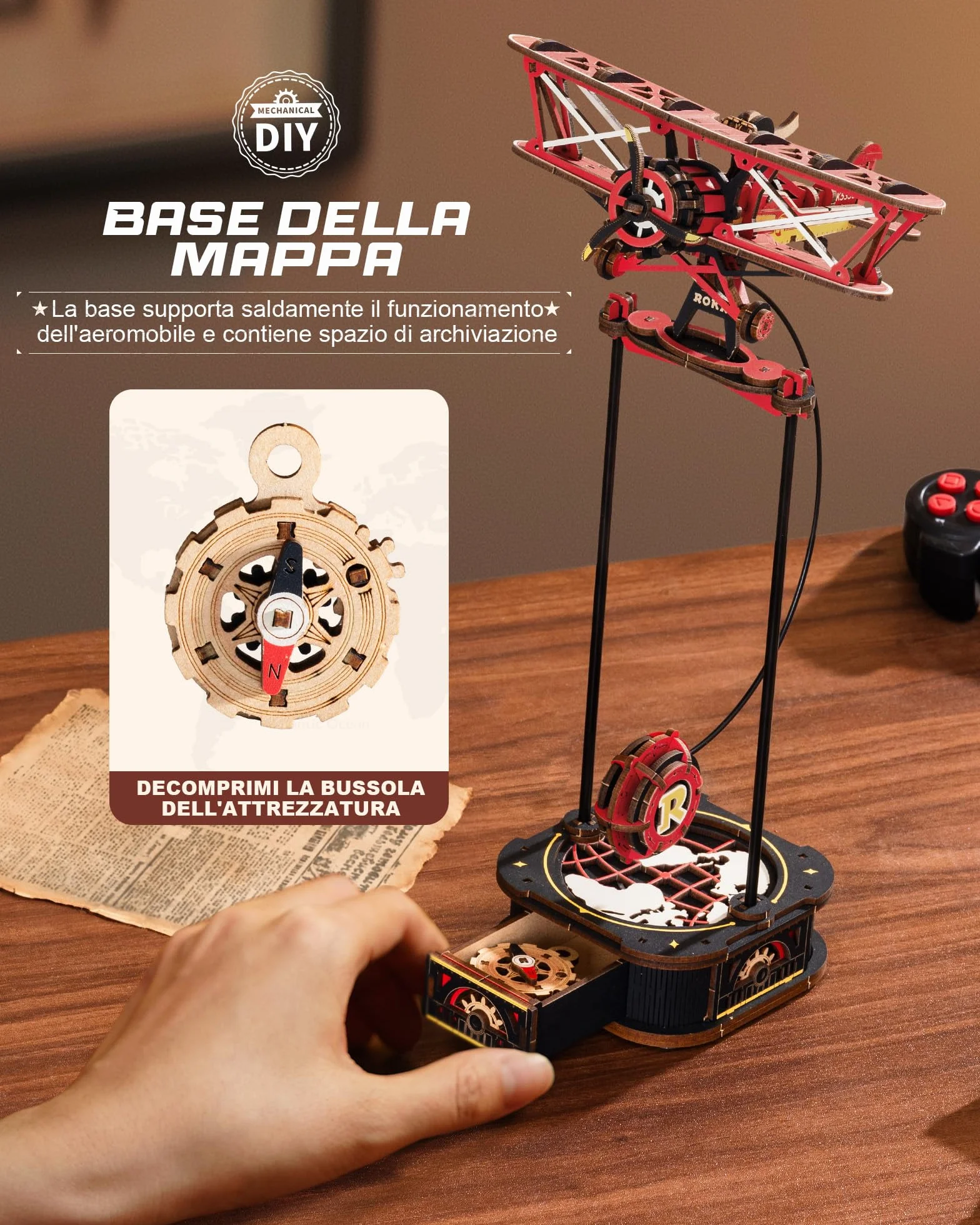 ROKR 3D Puzzle in Legno Aereo, Modellismo da costruire Adulti Capitano del cielo, Oscillazione Gravitazionale Decorazione, Regali per adulti e bambini, Sky Captain MCD01