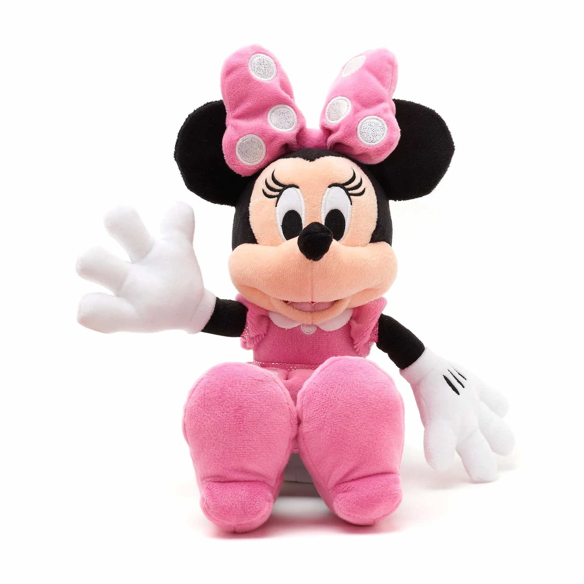 Disney Store Peluche Piccolo Minnie, 33 cm, Personaggio iconico Disney da coccolare, con Vestito Rosa a Pois e Fiocco con Dettagli Ricamati, per Tutte Le età