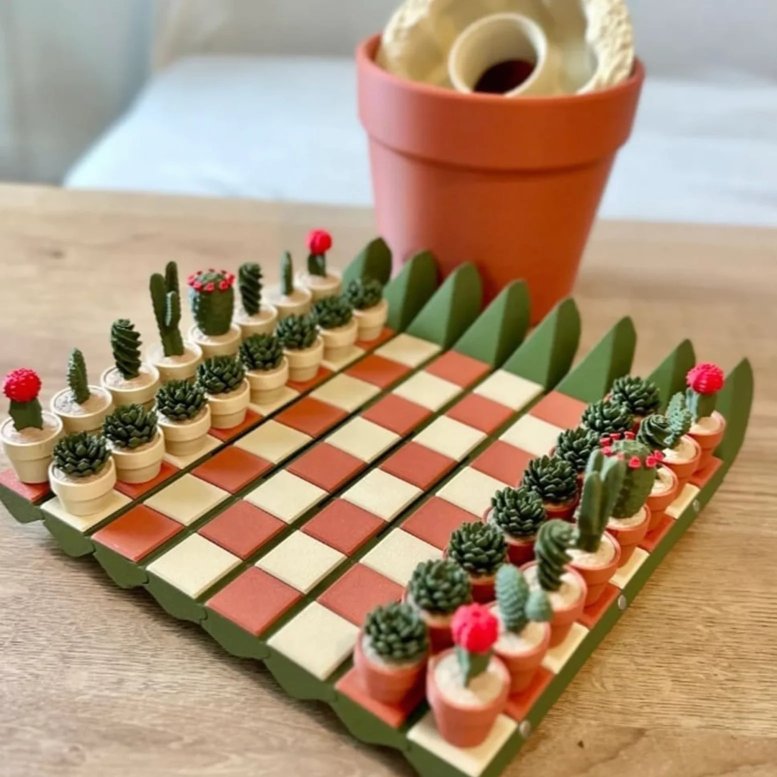 Set di scacchi a forma di cactus, scacchiera con monete a tema cactus, set di scacchi magnetici portatili, scacchi portatili stampati in 3D
