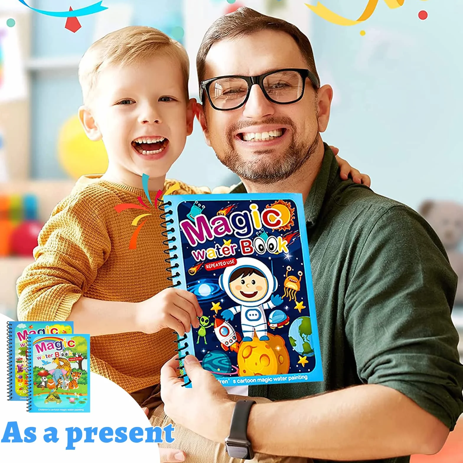 Libro Magico ad Acqua da Colorare 6 Pezzi, Water Book da Disegno, Riutilizzabili con Penna ad Acqua Regalo per Bambini Dai 3 Anni +