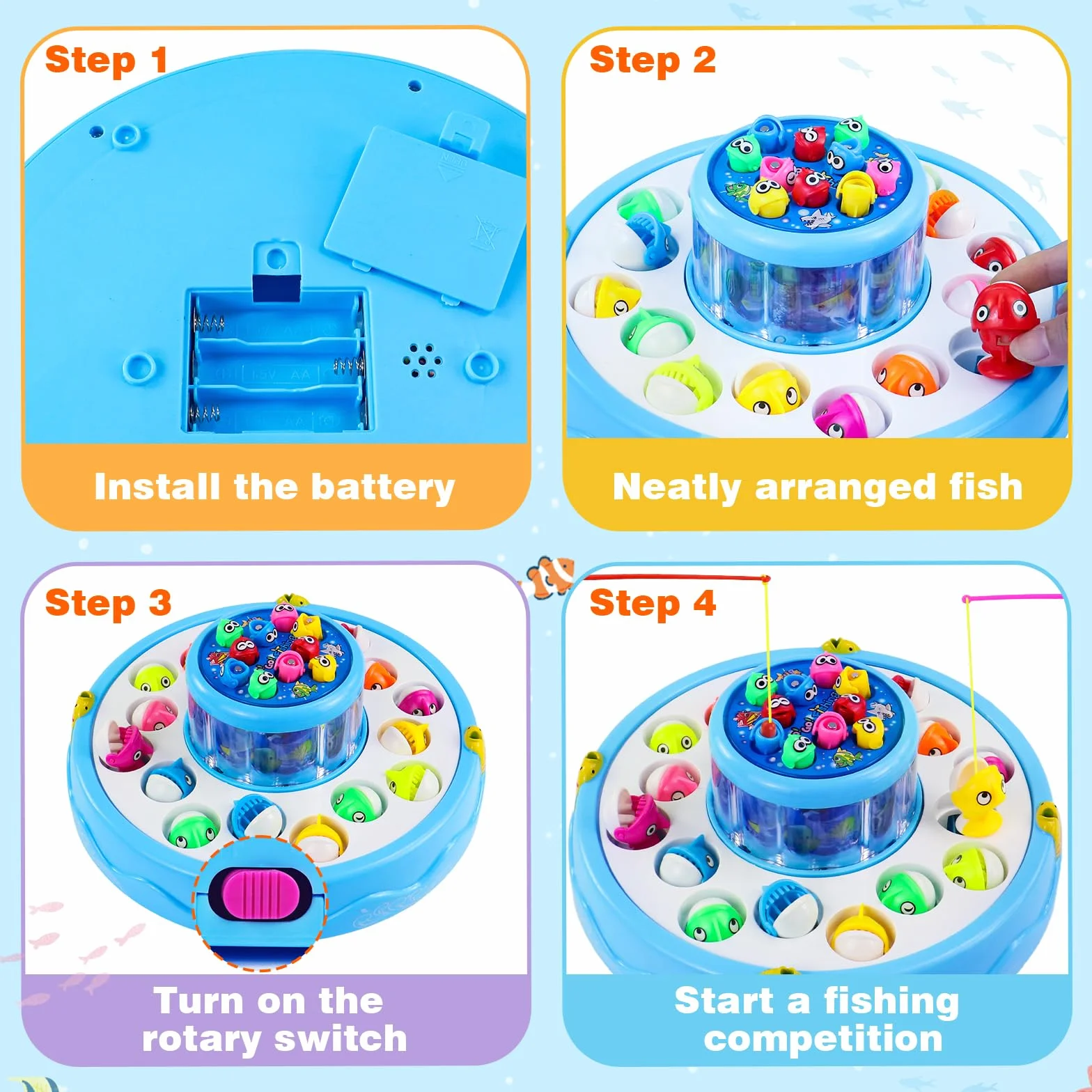 Gioco Pesca Pesci Calamita Magnetico 2 in 1 con 26 Pesciolini e 4 Canna da Pesca Regalo Bambini 2-5 Anni