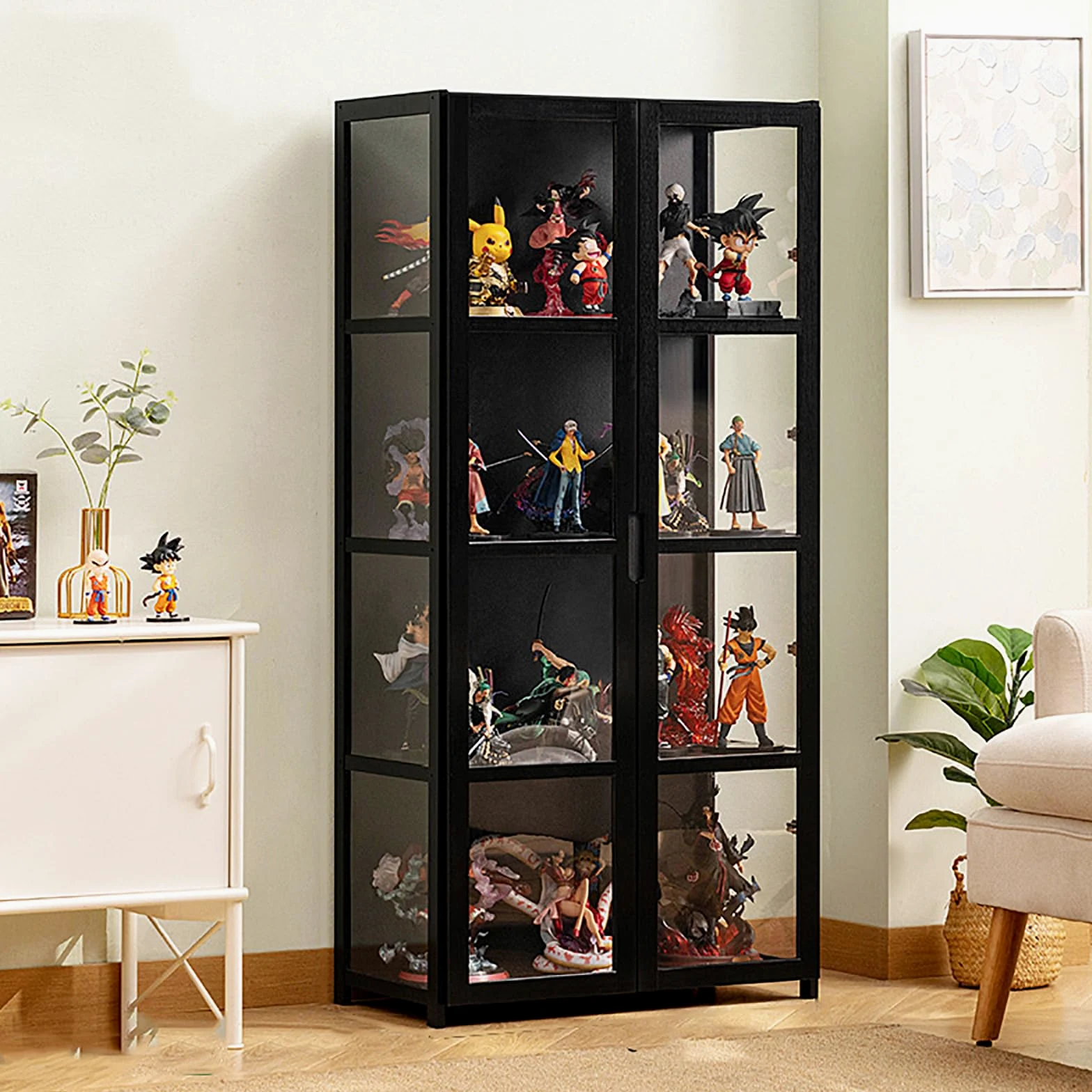 Vetrina espositiva,Vetrina da Collezione Scaffale a Muro Vetrina in Vetro Vetrina, vetrinetta espositiva 130 cm, libreria legno per libri, borse, vini, oggetti da collezione Nero