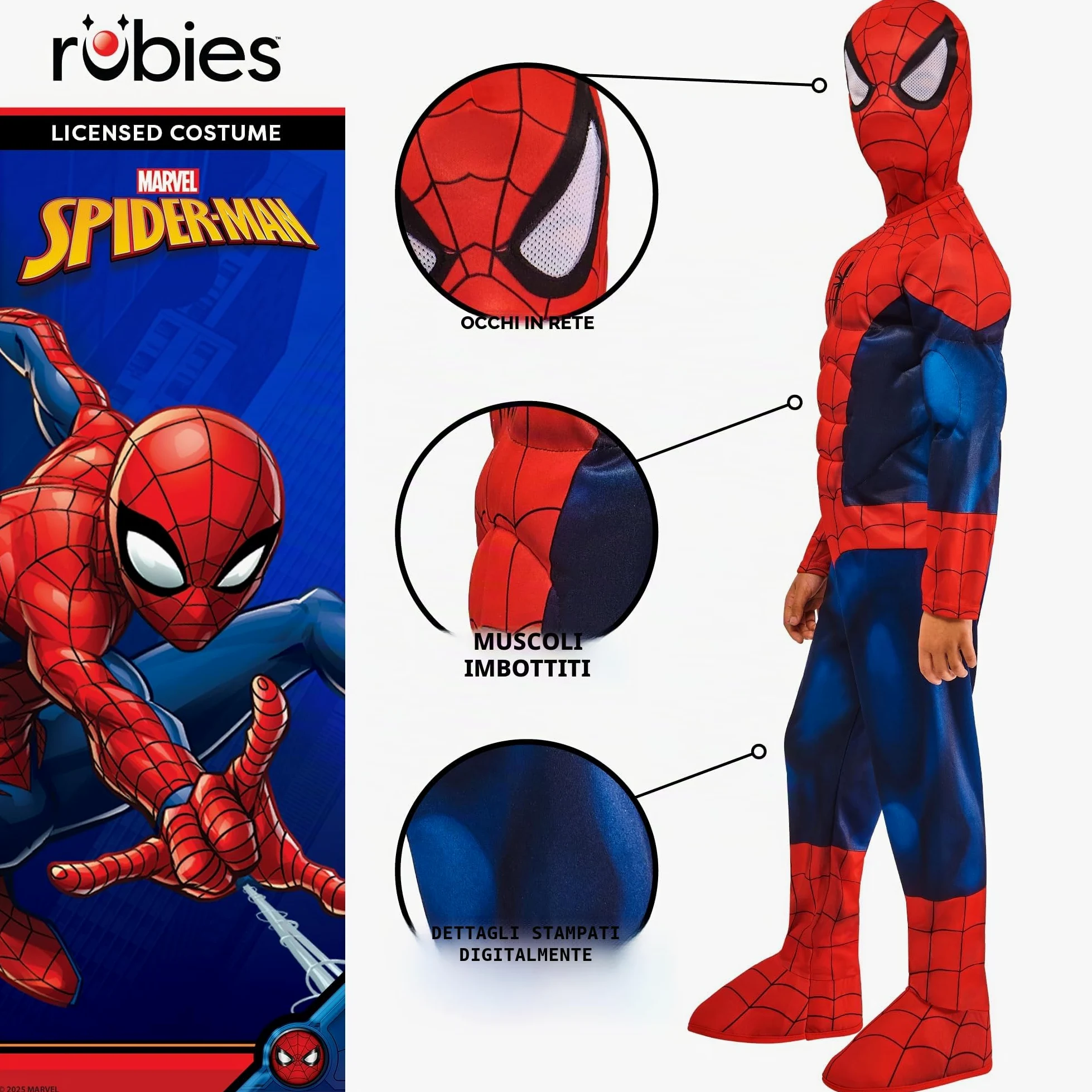 Rubies Costume ufficiale Marvel Spider-Man Deluxe imbottito per bambini, costume da supereroe per bambini, età 5-6 anni, Halloween