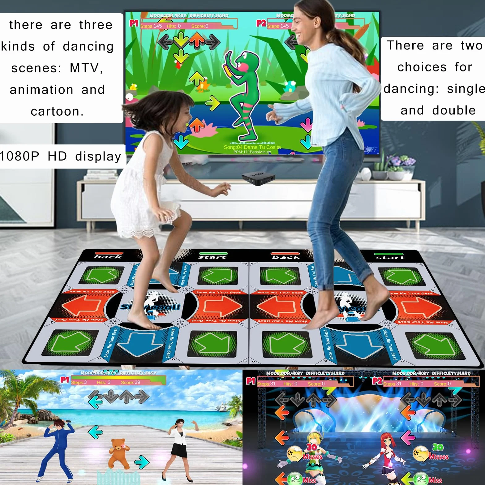Tappetino da ballo musicale Step per TV, doppio utente, per bambini e adulti, regali 3+