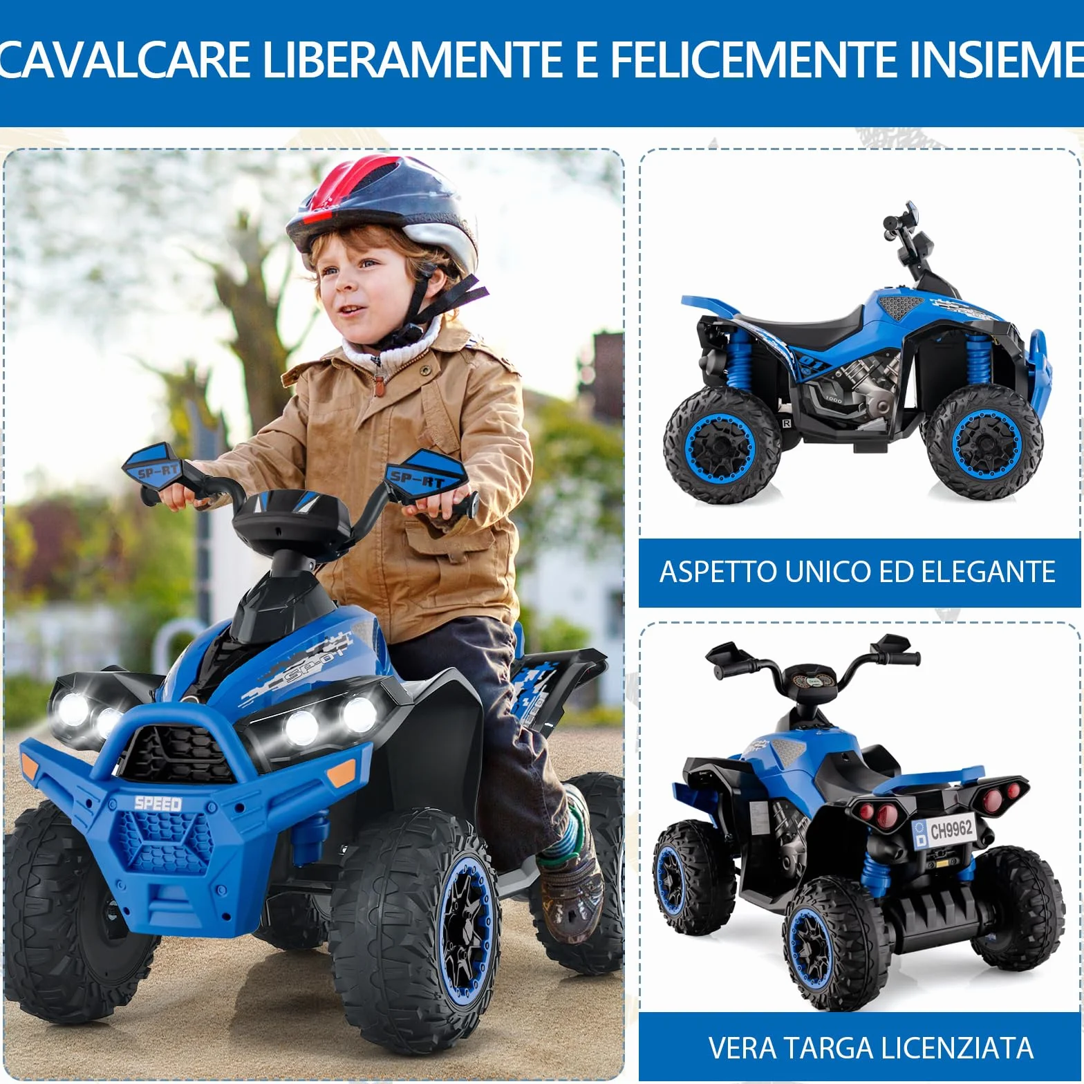 RELAX4LIFE Quad Elettrico per Bambini 3-8 Anni con Velocità Regolabile, Auto a Batteria Multifunzione 12V con Anteriore e Posteriore, Luci a LED, Musica, Pedale, Clacson, Carica 35KG (BLU)