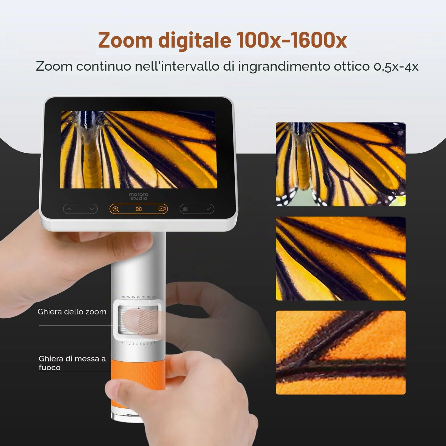 MX2-A Microscopio portatile per bambini, microscopio digitale portatile 100-1600X con schermo LCD da 4,3" 1080p, MatataStudio Wireless USB, microscopi educativi per bambini e adulti