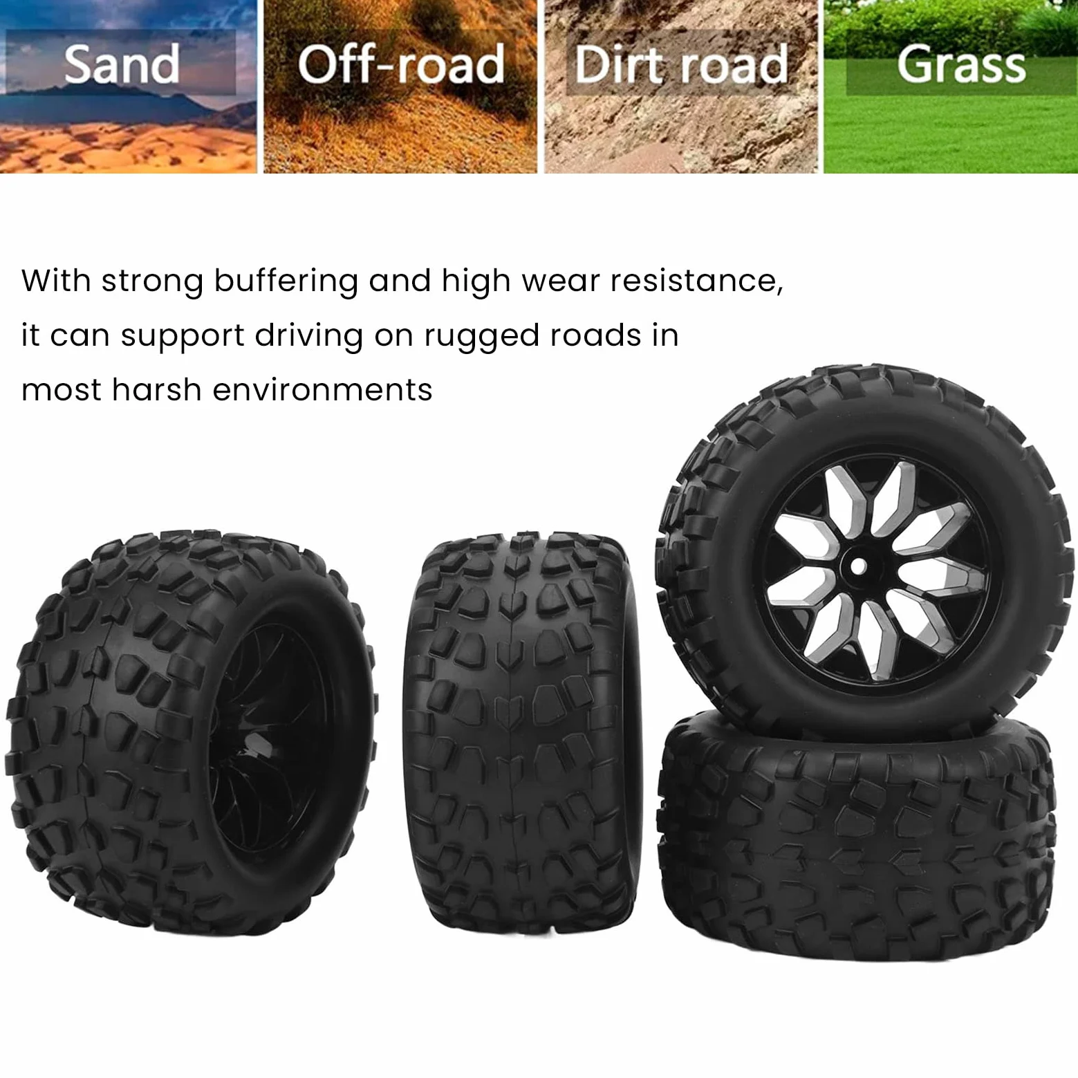 Pneumatici Per Camion RC, Ruote E Pneumatici RC, Ruote Per Auto Per Camion, 4 Pezzi Pneumatici E Ruote RC Pneumatici Per Auto RC Pneumatici in Gomma di Ricambio Preincollati Per Camion RC 1/10