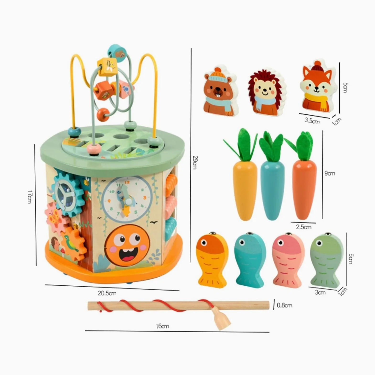 Cubo attività in Legno Interattivo Gioco | Sviluppo Motricità Fine, Cubo pedagogico, Tavolo con Orologio Didattico, per Asilo Nido, Neonati