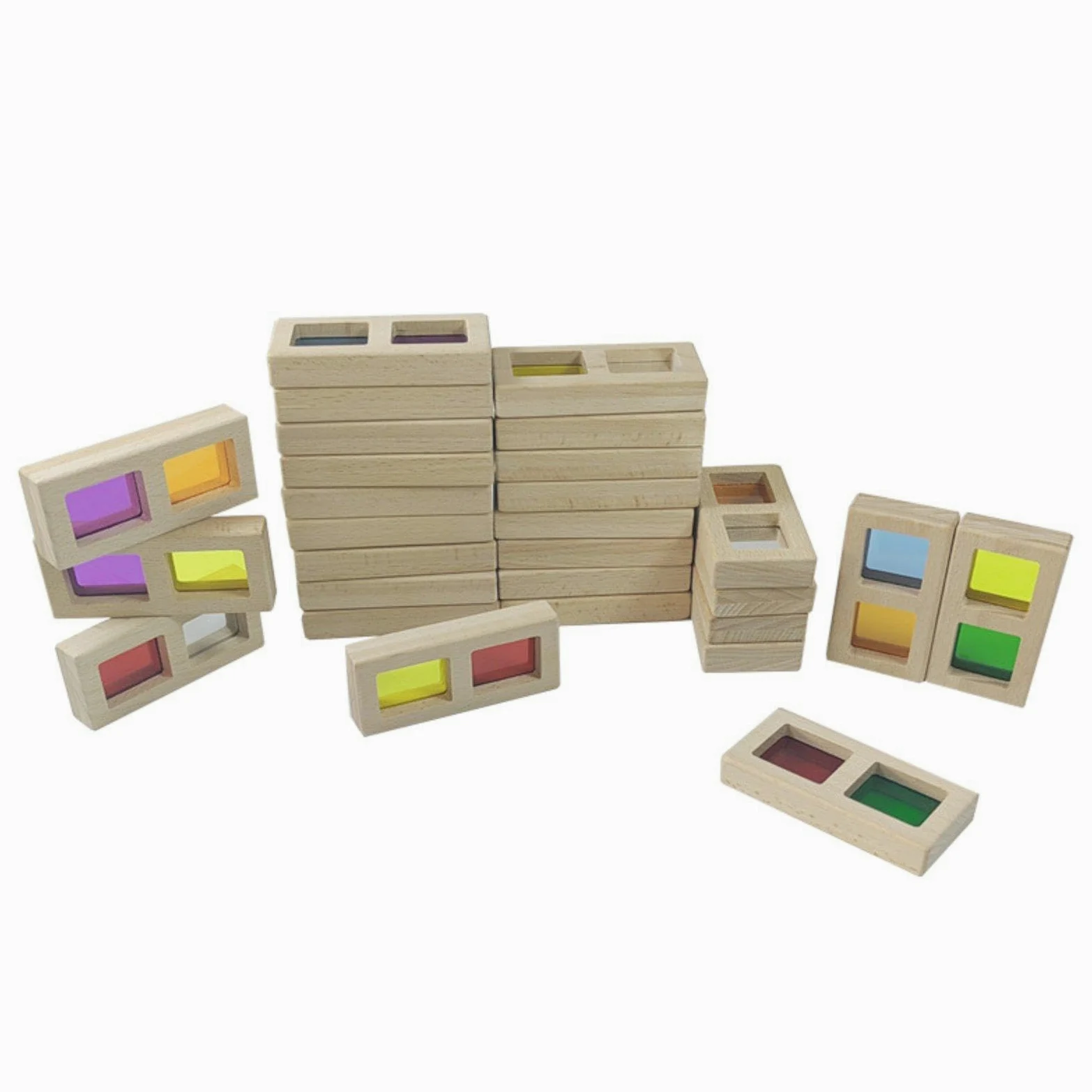 Blocchi di Legno per Costruzioni, Blocchi Arcobaleno, Impara I Colori, Rettangoli, Giocattoli Educativi, Giocattolo Impilabile per Bambine