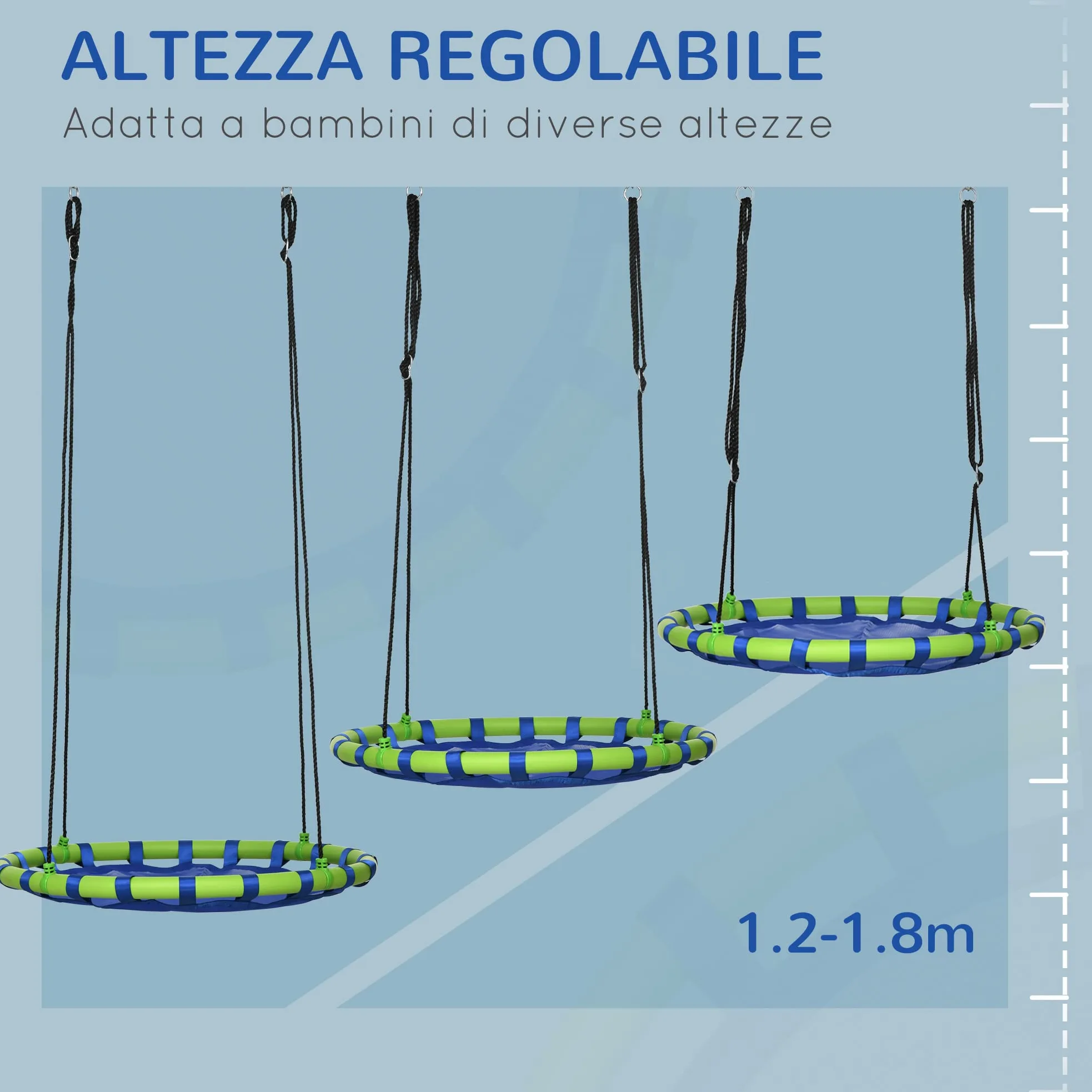 Outsunny Altalena da Giardino per Bambini da 3-8 Anni Ø100cm Blu | Altalena a Nido, Corde Regolabili, Giochi da Giardino per Bambini