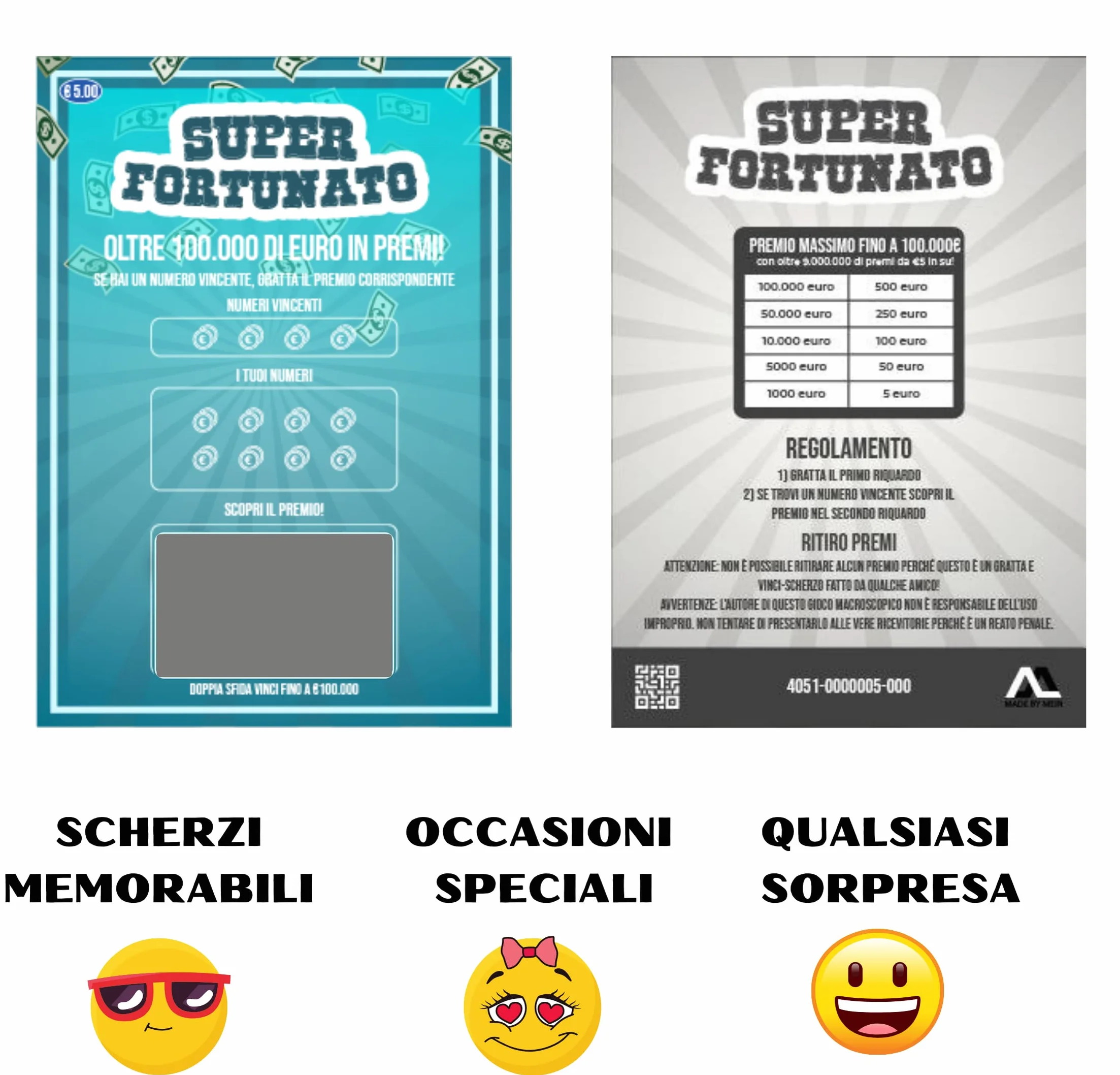 MEIN Gratta e Vinci Personalizzato Scherzo 2 Biglietti Finti Vincenti 1 da 100K L'Altro Regalo Il Niente con Spazio per Scrivere Idee Scherzi Divertenti