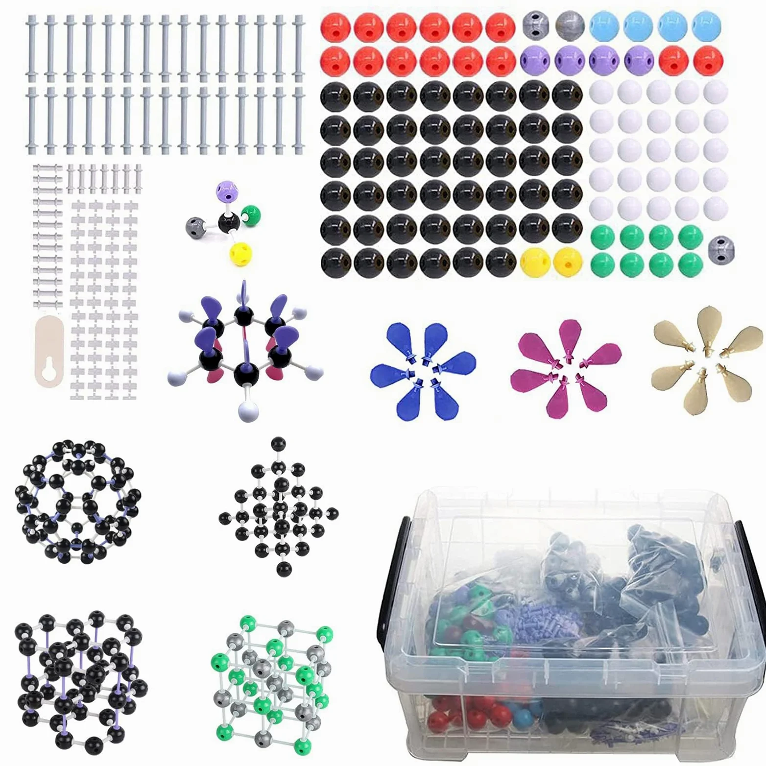 Kit modello molecolare, 974 PCS Chimica Modello di struttura molecolare con atomi, Charge-Cloud, Kit didattico di chimica organica/inorganica, kit scientifico per immaginazione spaziale/coltivazione