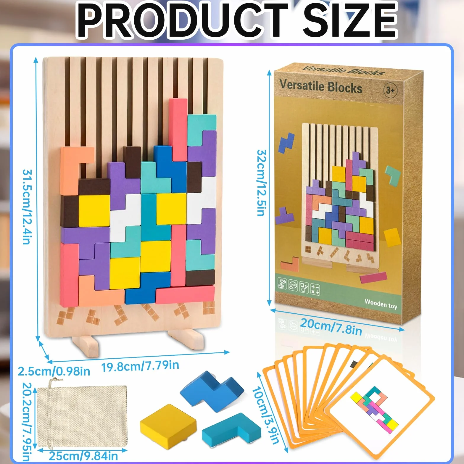 ZLPBAO Tetris Gioco per Bambini con 10 Carte e Borsa, Puzzle 3D di Legno Tetris Giochi montessori 3 anni, Intelligenza Jigsaw Rompicapo, Regali per Bambini di 3, 4, 5, 6 Anni