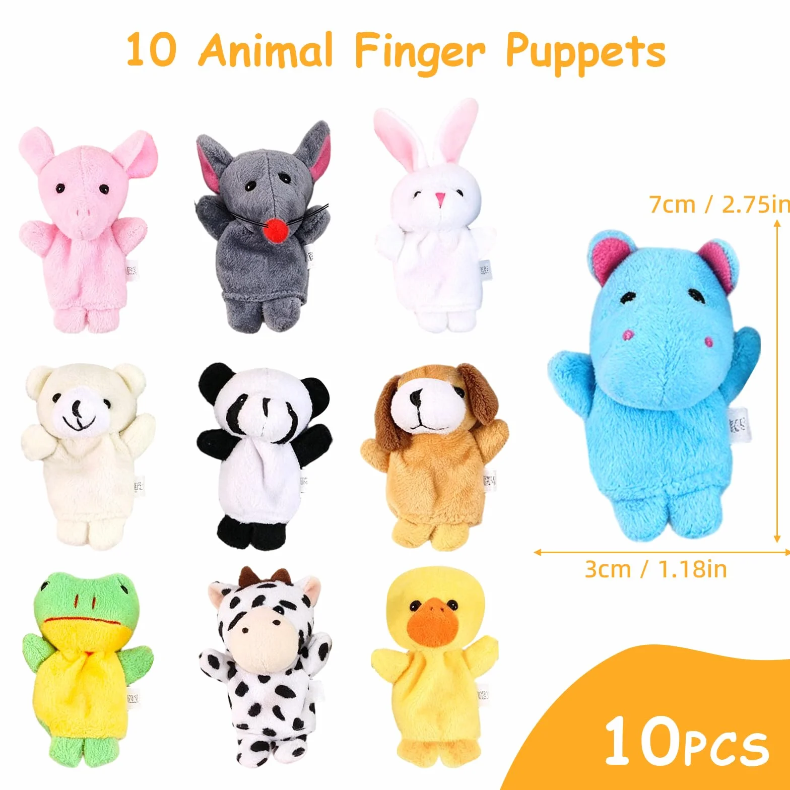 10pcs Different Cartoon Animal Finger Puppets Soft Velvet Dolls Toys