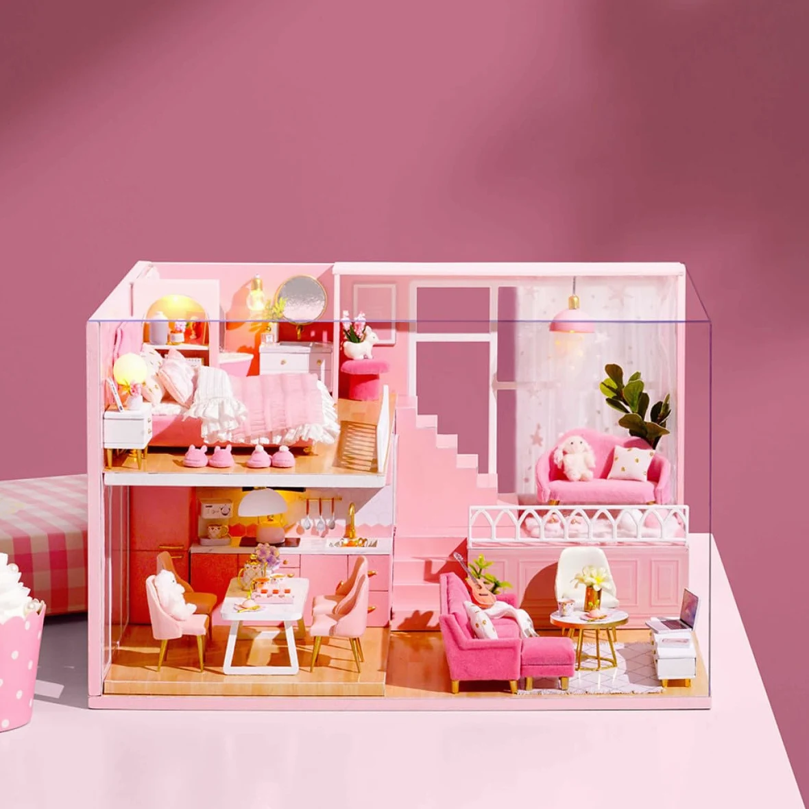 Casa delle Bambole Fai da Te in Legno e Carta Creativa per Ragazzo Ragazza | Gioco Immaginativo, Design Elegante, per Famiglia e Soggiorno, Costruzione Facile da Montare e Semplice