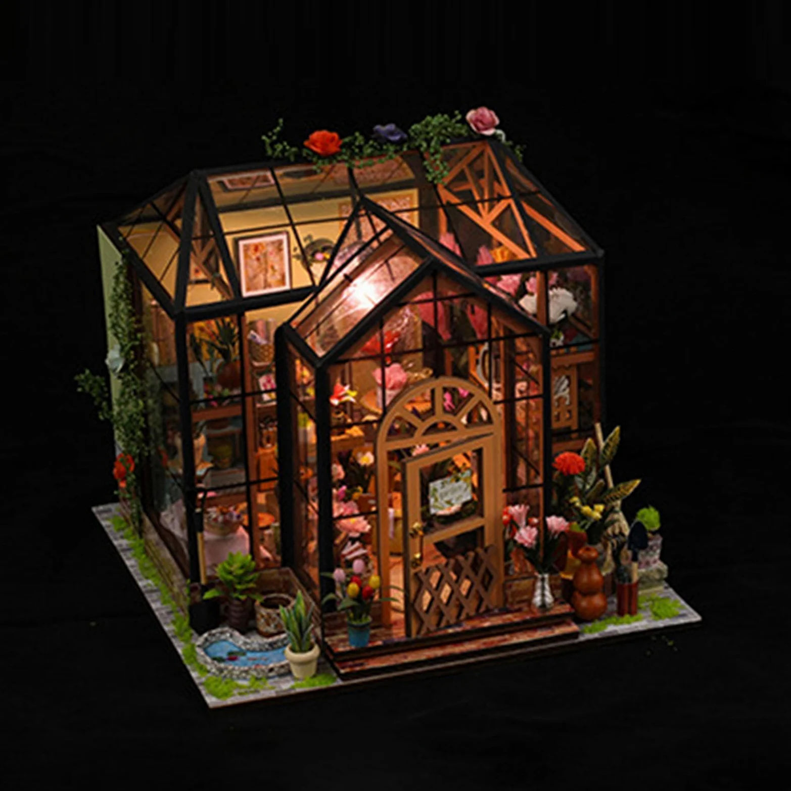 Kit Casa delle Bambole in Miniatura da Costruire Set Decorazione | 3D Kit di Costruzione Serra in Miniatura per Adulti e Ragazzi, Camera, Stanza, Libreria, Mensola, Scaffal