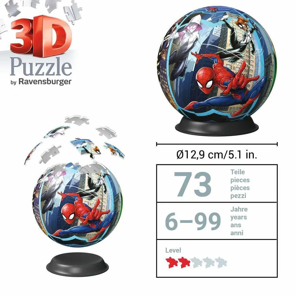 Ravensburger - Puzzle 3d Spiderman​ 72 pezzi, Puzzle 3d bambini 6 anni o più, Giochi bambini 6 anni, Collezione Marvel, Giochi divertenti, Idee regalo