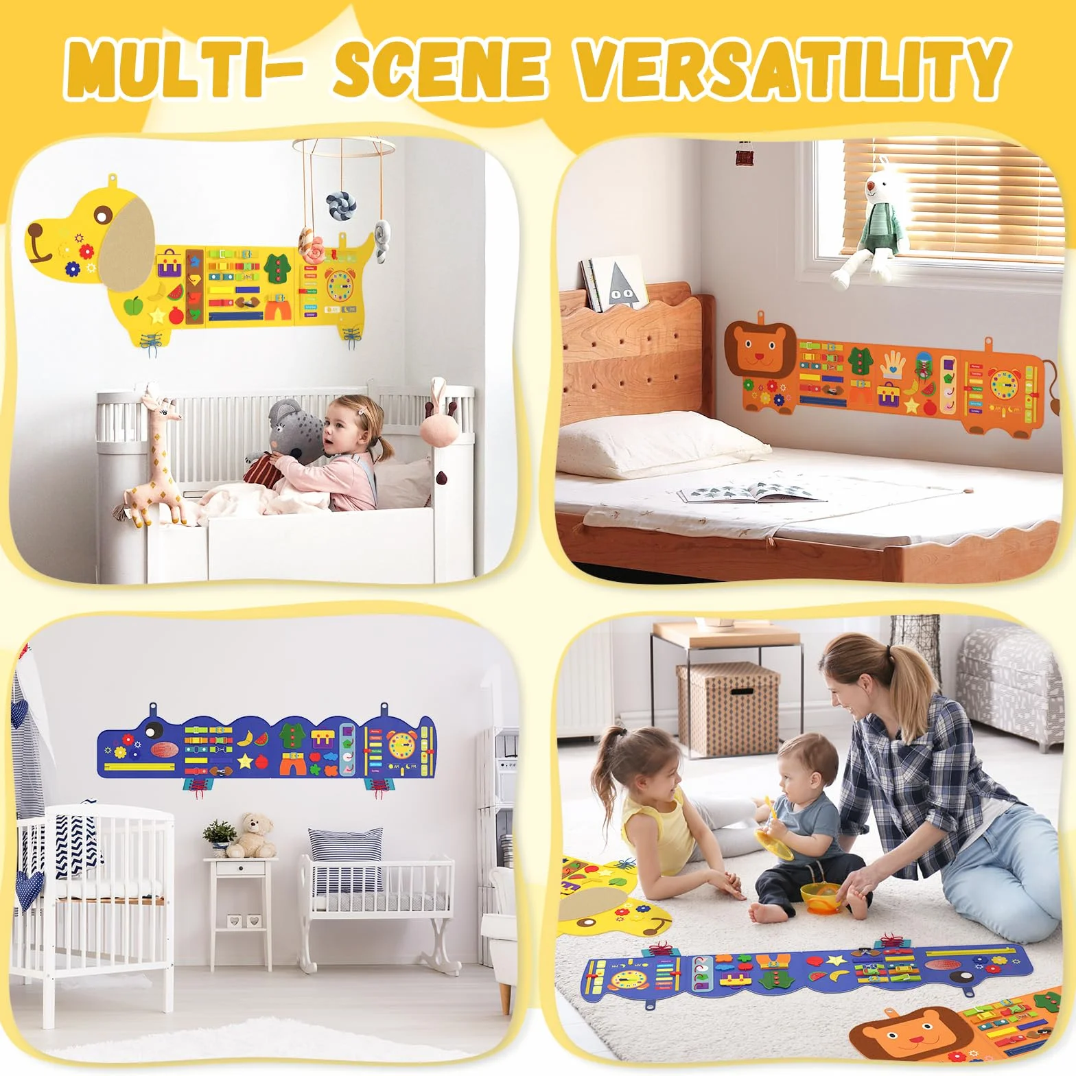 Giocattolo da parete per bambini, sensoriale Montessori Busy Board, cubo di attività in feltro per bambini, giocattolo sensoriale montato a parete, regalo per ragazzi e ragazze, 3-6 anni