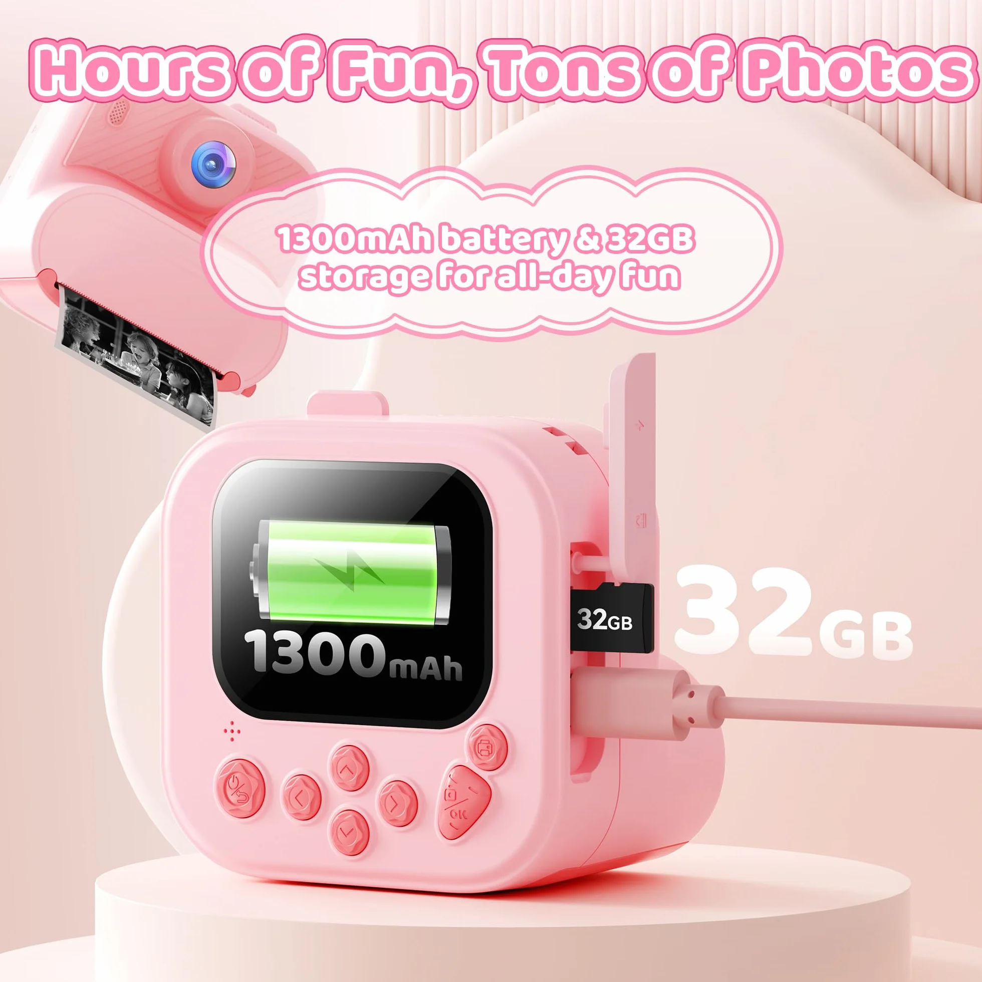 Fotocamera Digitale Bambini 32GB Istantanea Rosa Regalo Natale Compleanno
