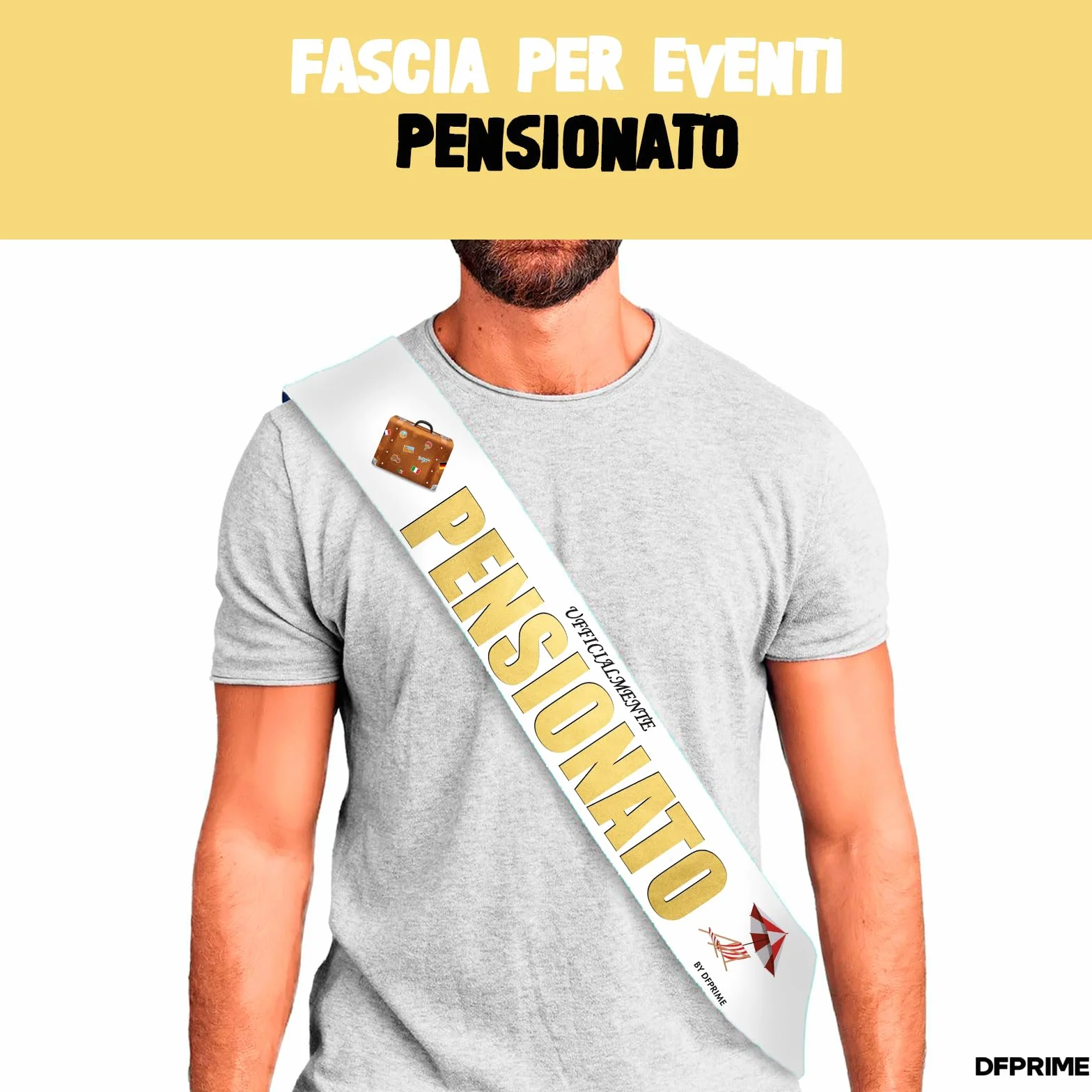 DFPRIME Fascia Ufficialmente Pensionato - Gadget Pensione Uomo - Idea Regalo Pensione Uomo Divertente - Fascia in Raso 2 Metri - Made in Italy per Festa Pensionamento - umarell