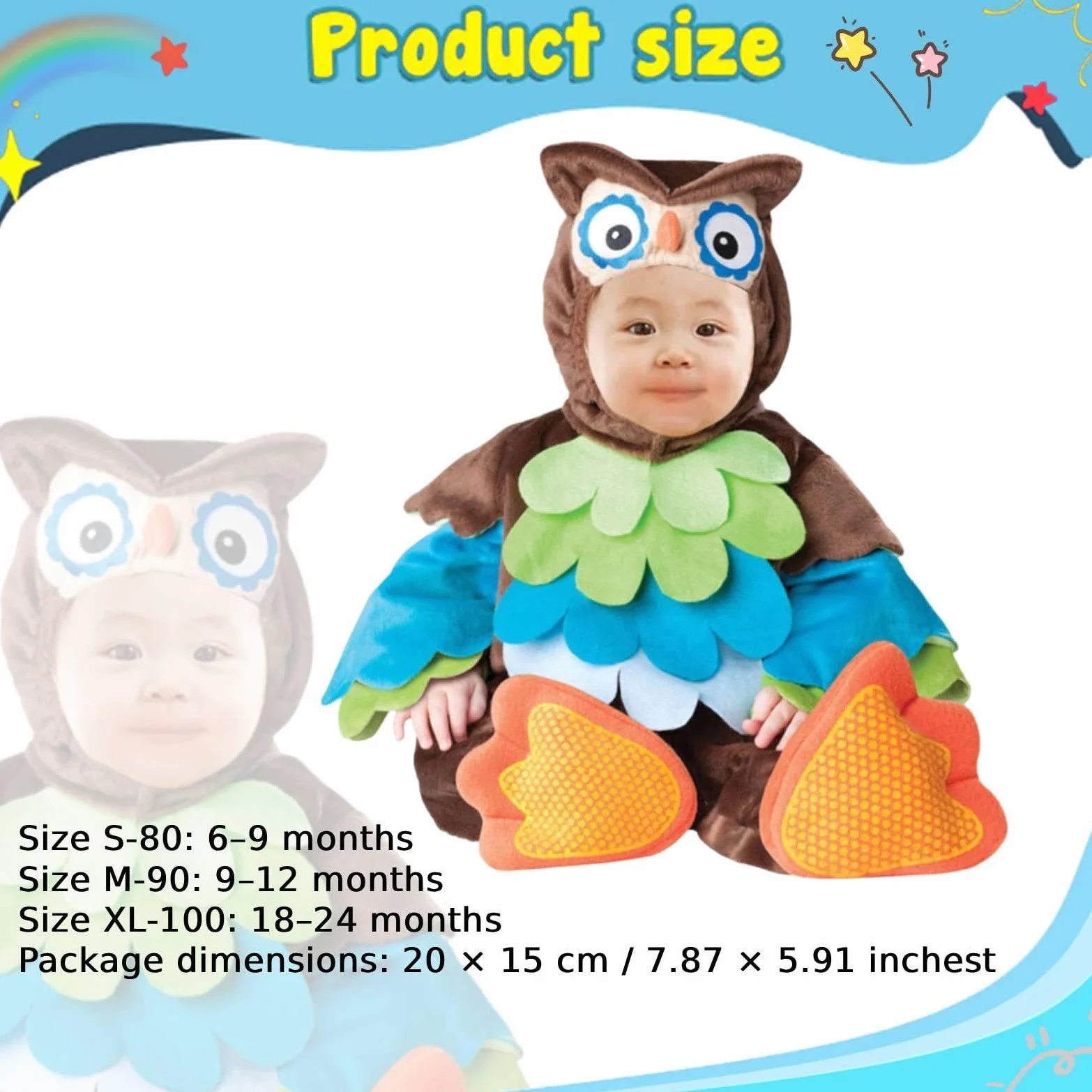 rockible Costume da Cucciolo di Animale, Tutina con Cappuccio, Accessorio per Travestimenti, Divertente e Originale, per Halloween, spettacoli teatrali e, Gufo, S