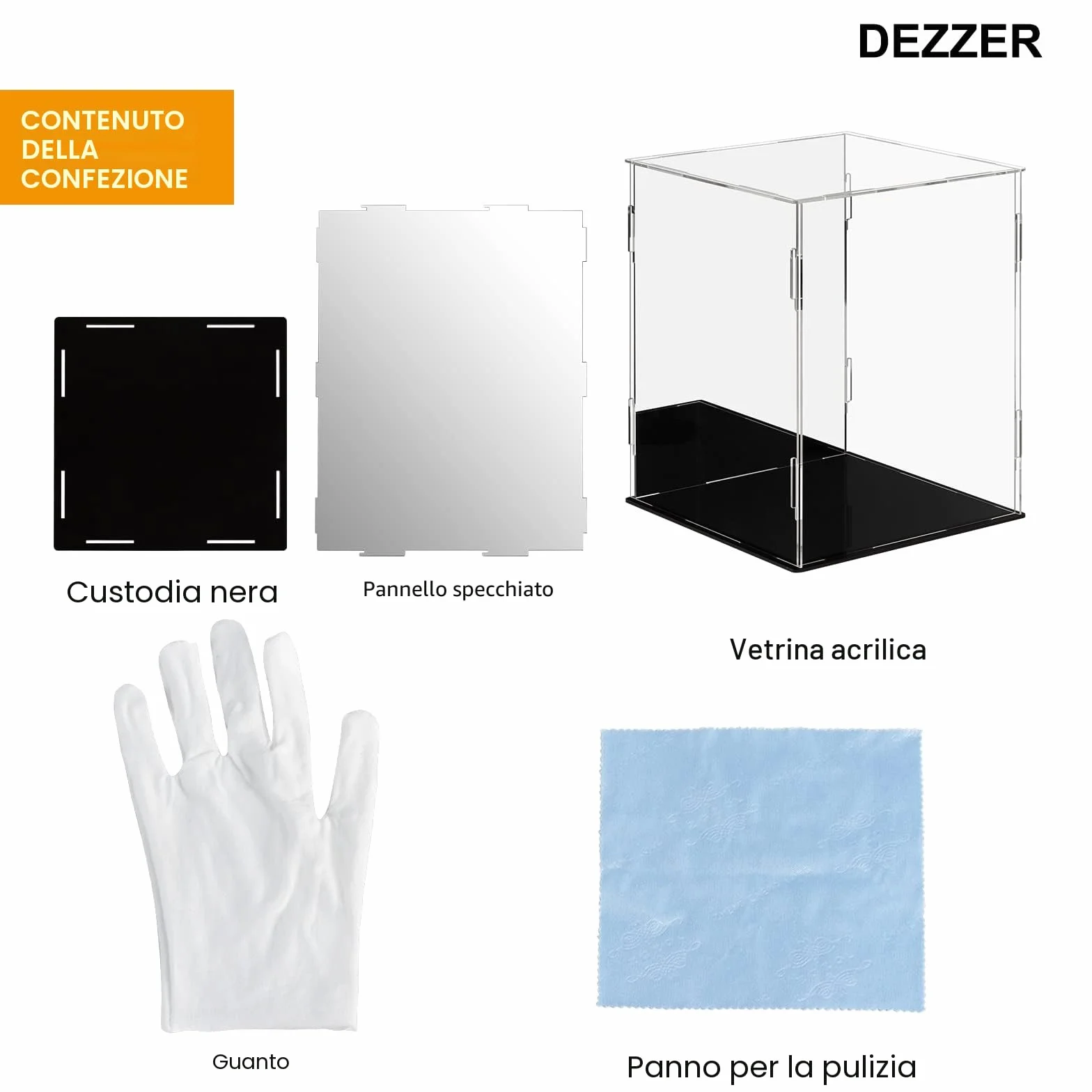 Dezzer Vetrina Acrilica con Base Nera, Assemblare Controsoffitto in Acrilico Scatola Antipolvere Vetrina per Figure d'azione Giocattoli, da Collezione (20 x 20 x 25 cm)