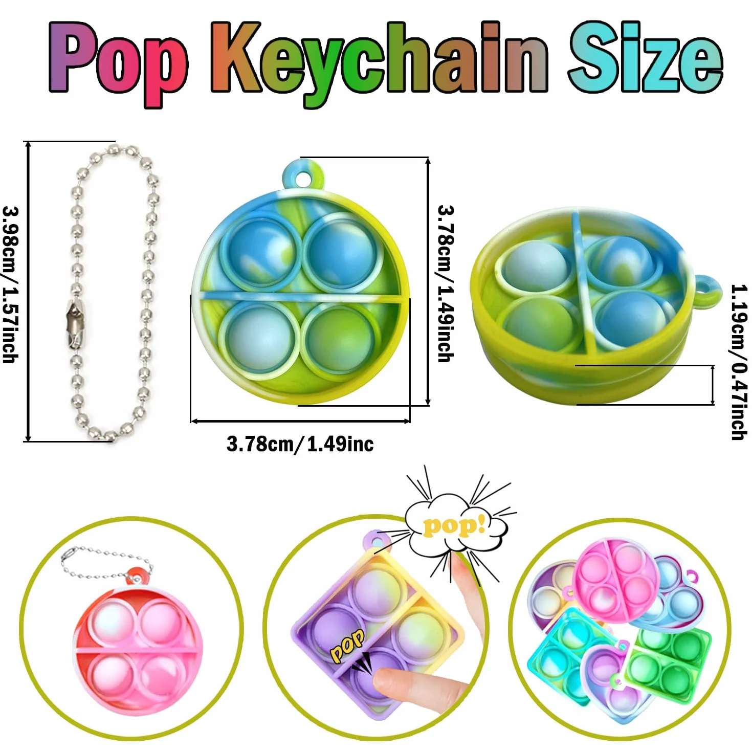 Yeefunjoy 30PCS Mini Pop Push It Fidget Toy Portachiavi, giocattolo manuale con bolle da premere stile, Mini Pop silicone, Push Pop Bolla Giocattolo Antistress Anti-Anx Sensoriali Bulk Bambini Adulti