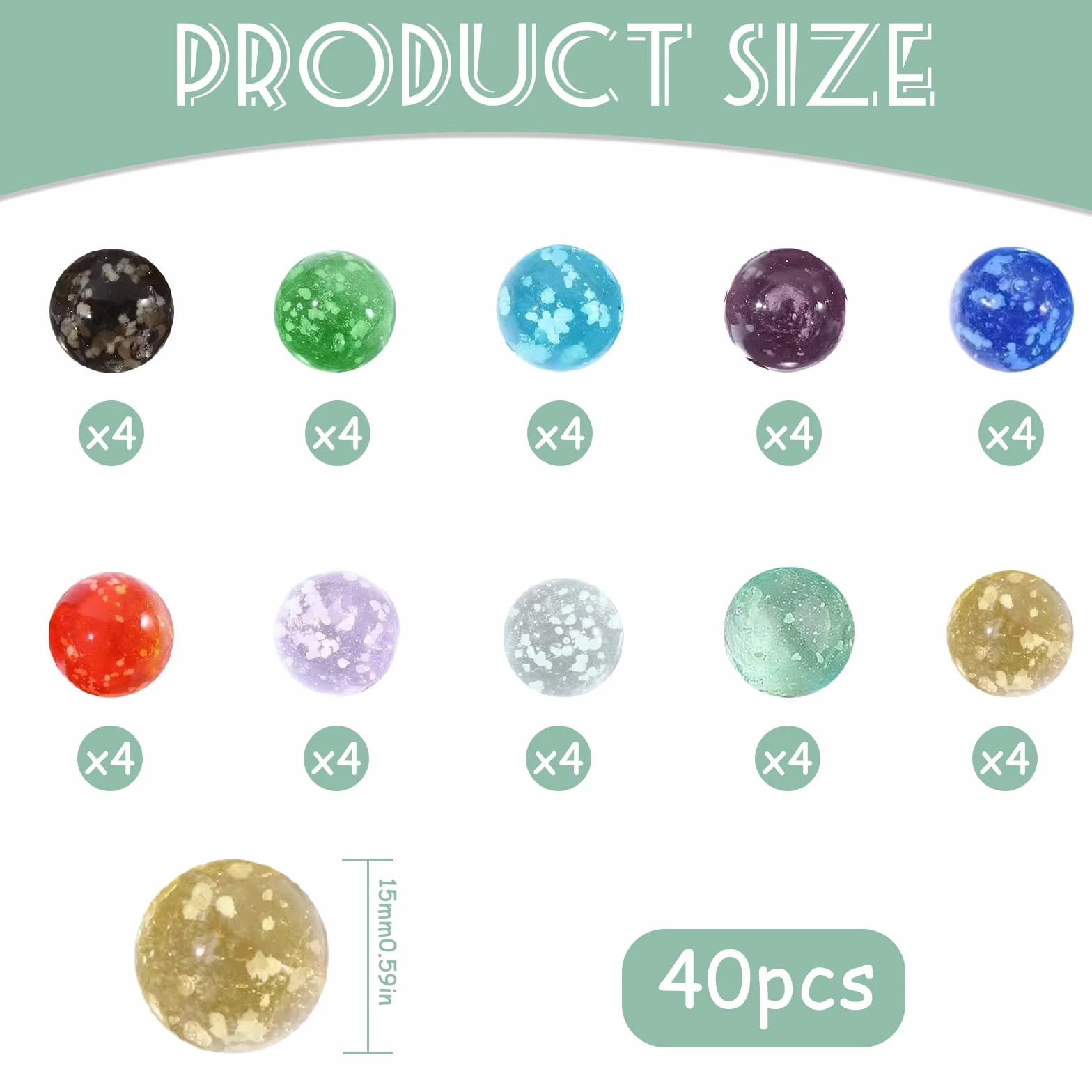 Biglie Colorate di Vetro 16mm 40 Pezzi 10 Colori per Giochi Flipper Decorazioni Casa