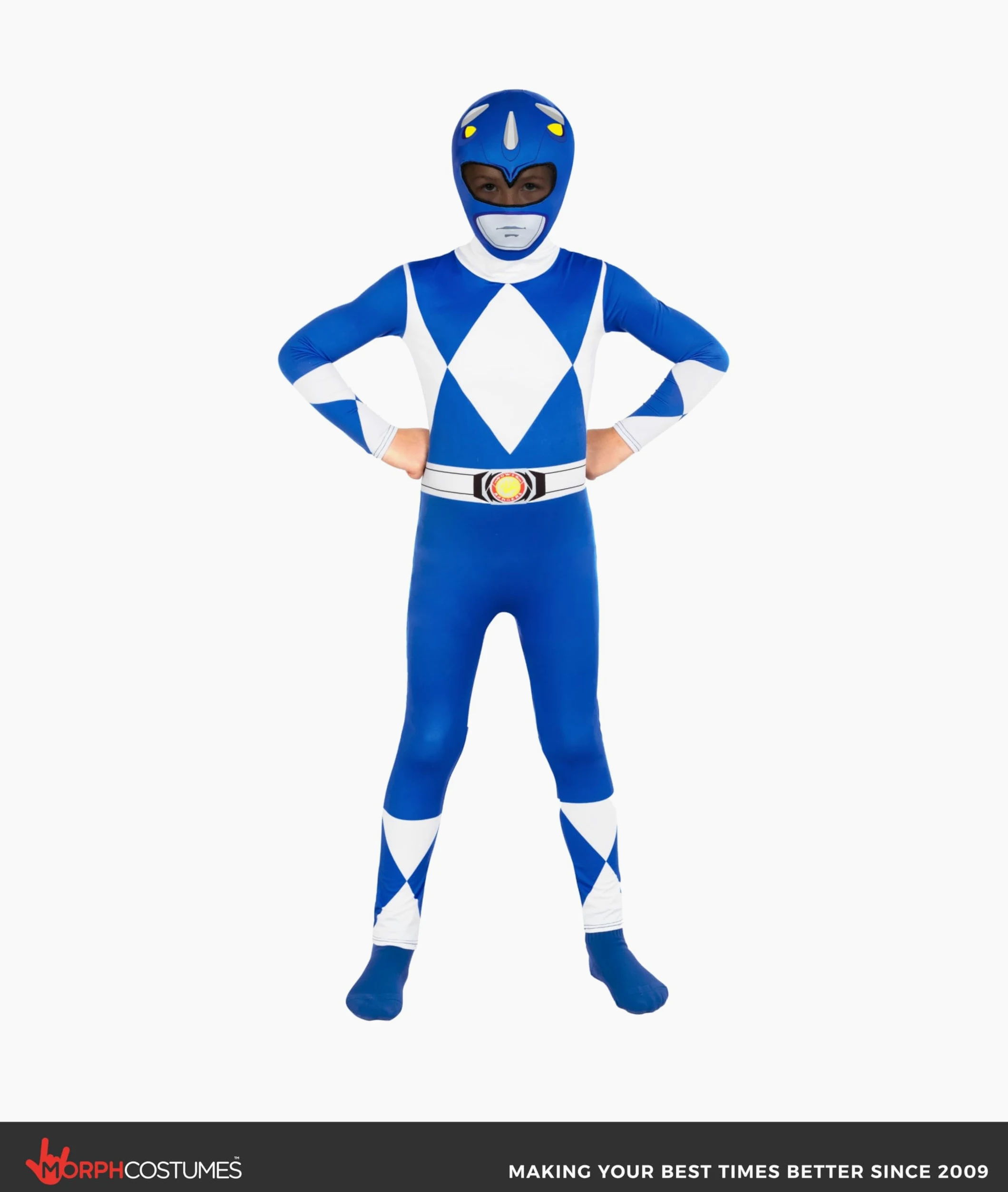 Morphsuits Costume Power Rangers Blu Bambini, Costume Halloween Bambini | Tuta Integrale con Cappuccio, Design Ranger Blu, Chiusura con Zip, Perfetto per Halloween, Ideale per il Cosplay