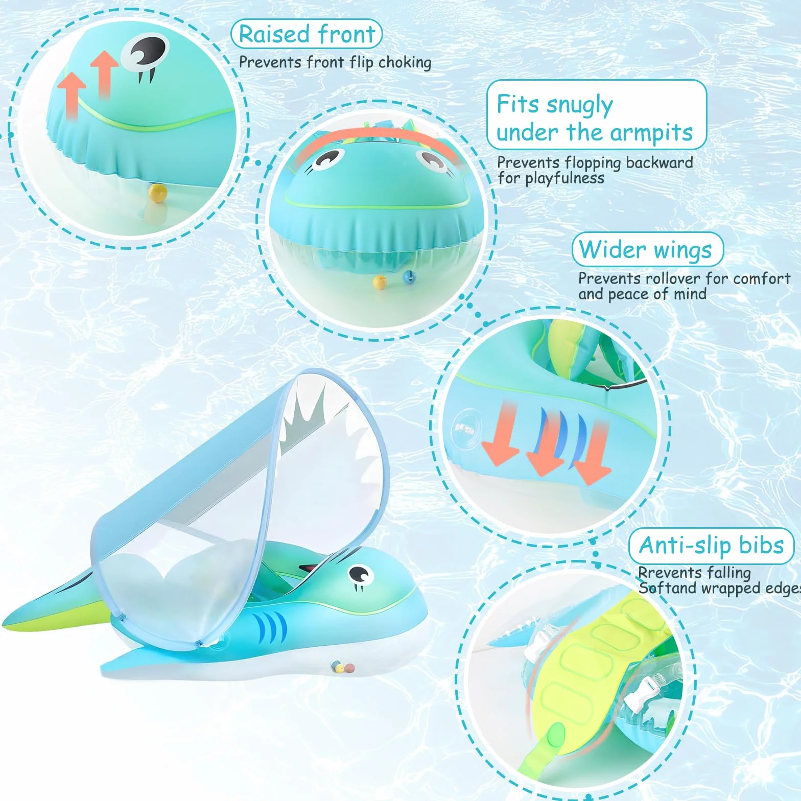 Salvagente Neonato con Parasole, Baby Float Gonfiabile per Neonati 3-72 Mesi, Galleggiante Piscina con Cinture di Sicurezza & Camere d’Aria, Protezione UV per Mare e Piscina
