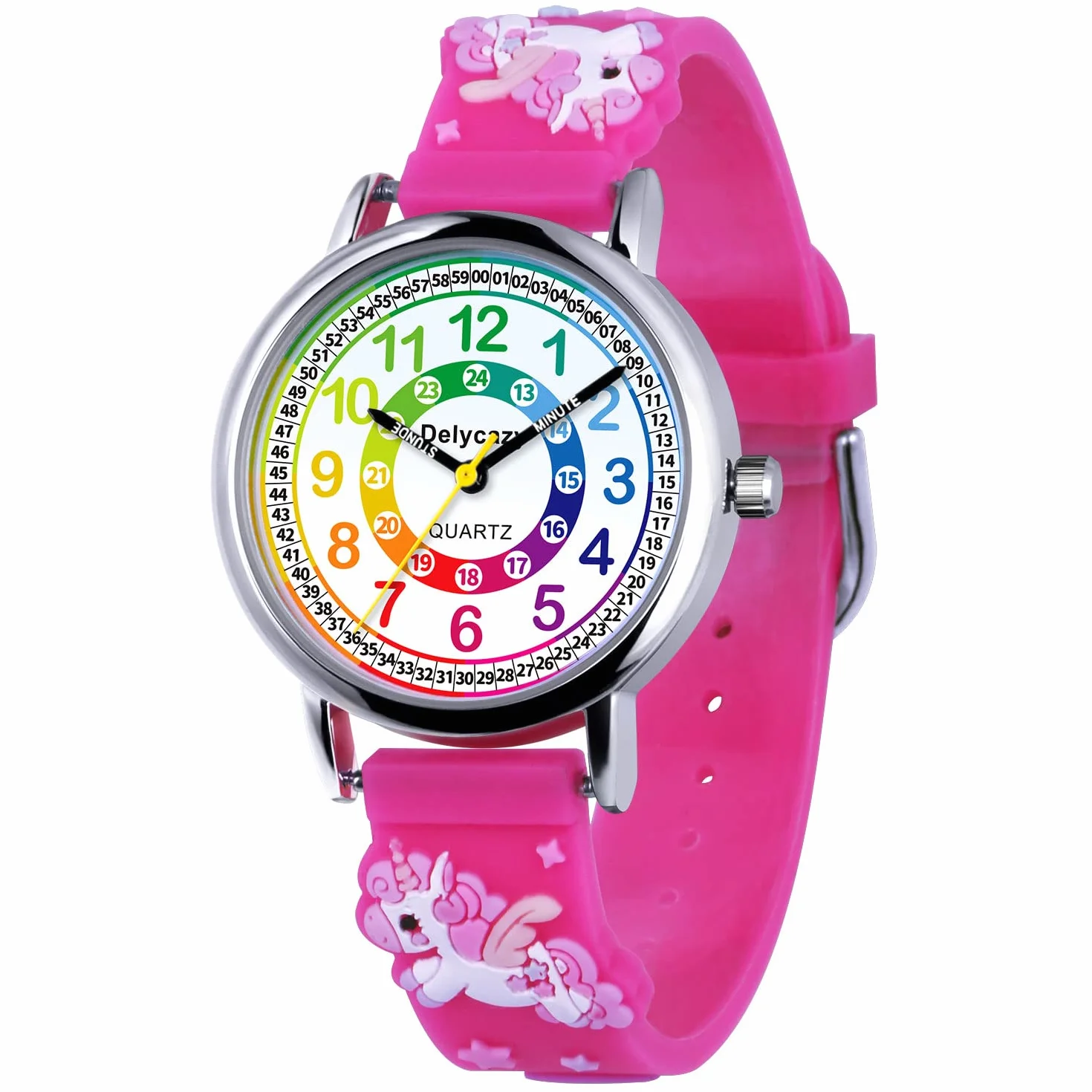 Delycazy Orologio Bambina Bambino, 12 e 24 Orario Movimento al Quarzo Orologio per Bambini, Regalo per Ragazze Ragazzi 4 5 6 7 8 9 10 Anni