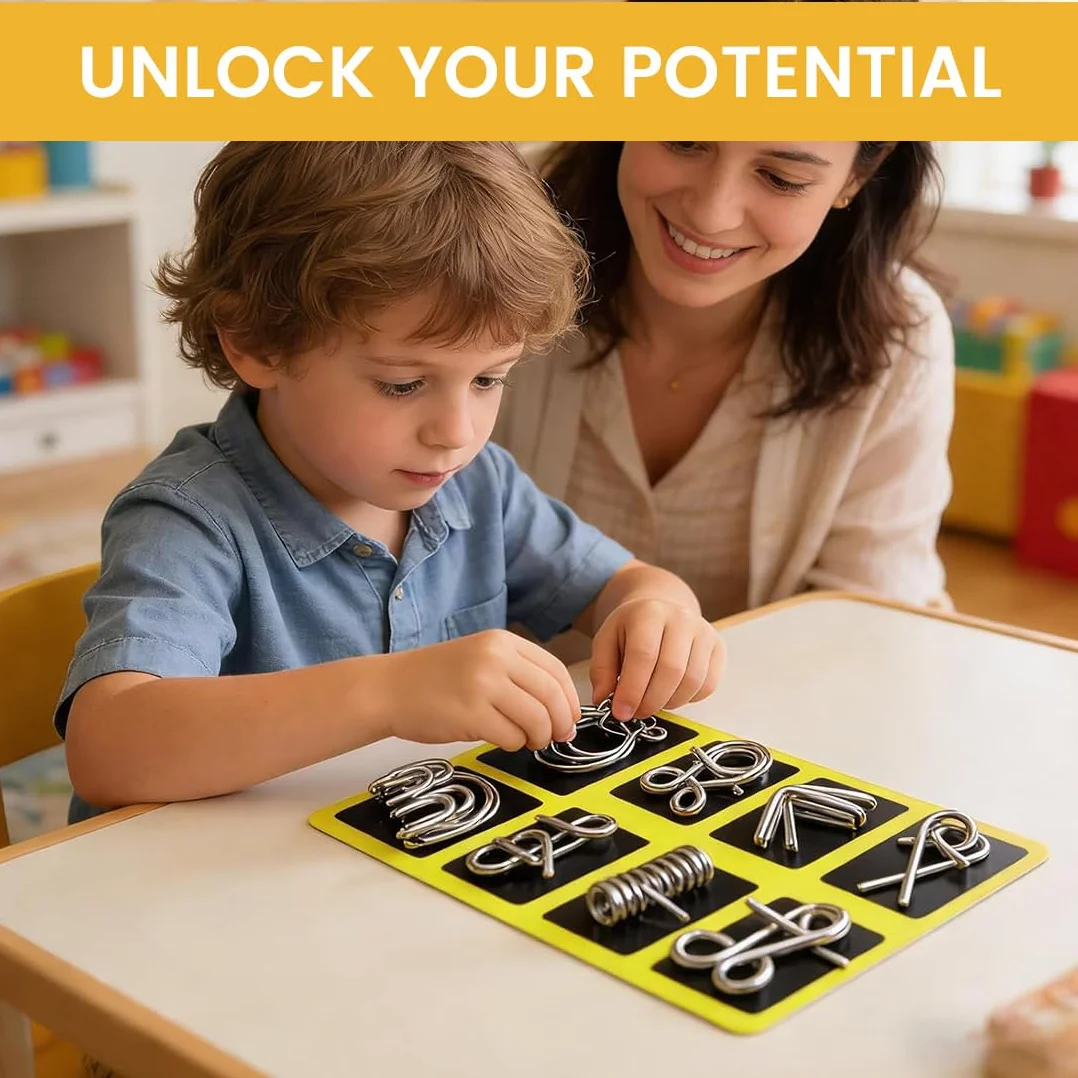 Puzzle da Anelli in Metallo 32 Pezzi, Rompicapo IQ per Adulti e Bambini, Giochi di Abilità