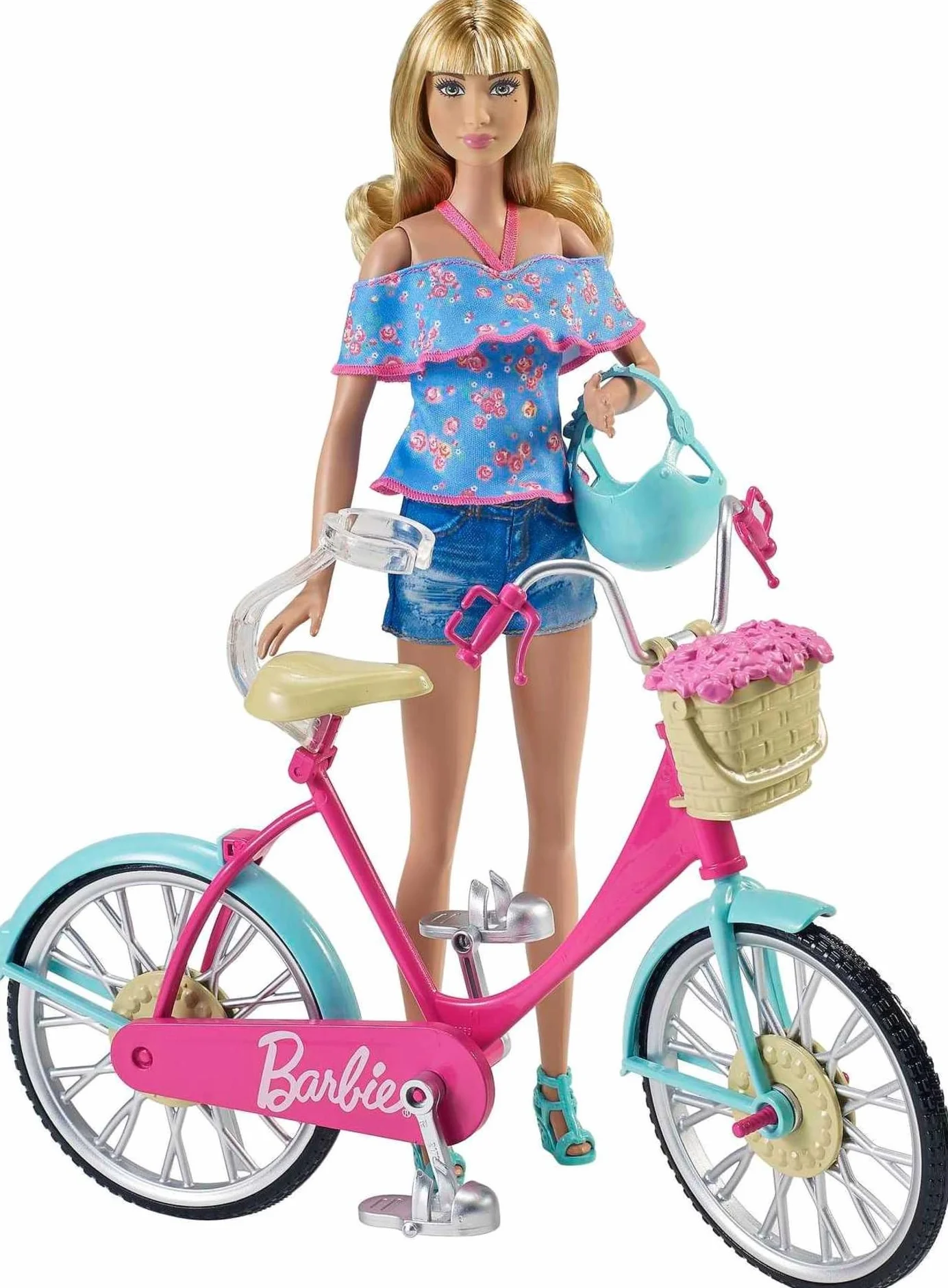Barbie Bicicletta per Bambole con Casco e Accessori, Multicolore, Giocattolo per Bambini 3 + Anni, DVX55