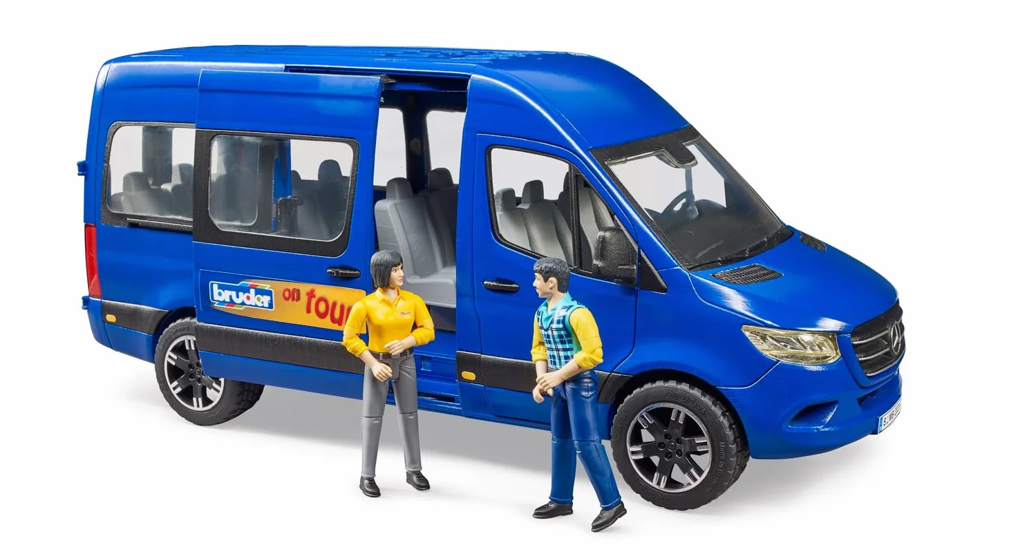 bruder 02670 - MB Sprinter Transfer con autista e passeggero, veicolo, autobus, trasportatore, figura giocattolo