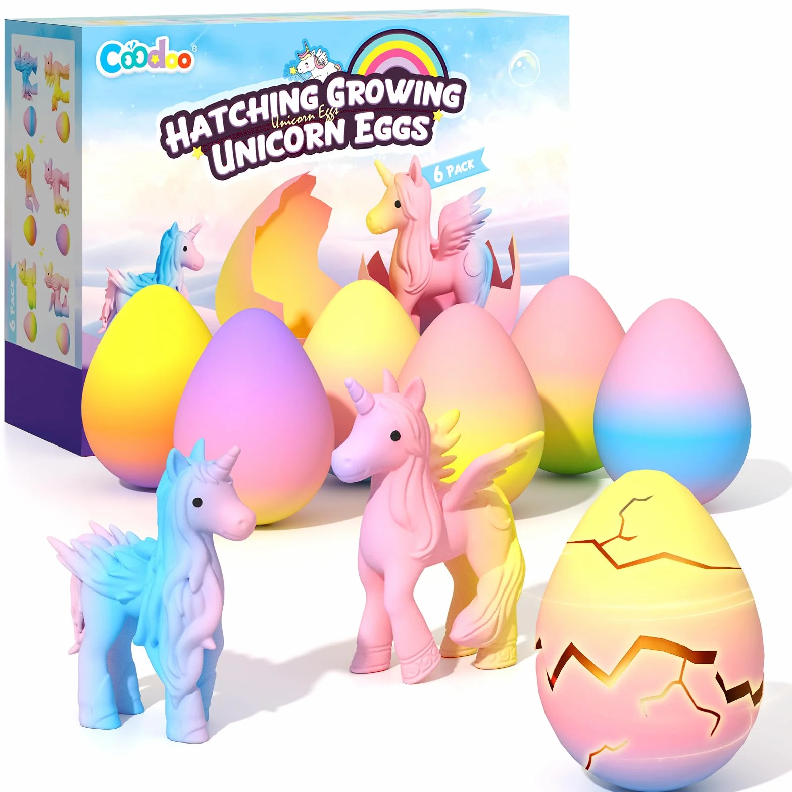 Uova Arcobaleno che Si Schiudono con Unicorni per Bambini - 6 Giocattoli Unicorno per Ragazzi e Ragazze, Idee Regalo per Pasqua o Compleanno per Bambini dai 3+ Anni - Regali per Bambine di 3 4 5 6 7 8