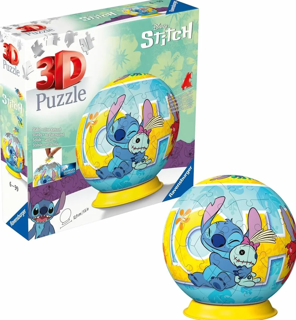 Ravensburger - Puzzle 3d Stitch Sferico | Puzzle 3d Bambini 6 Anni O Più | Regalo Stitch Bambina E Bambino 73 Pezzi | Giochi Bambini 6 Anni Sferico Da Disney