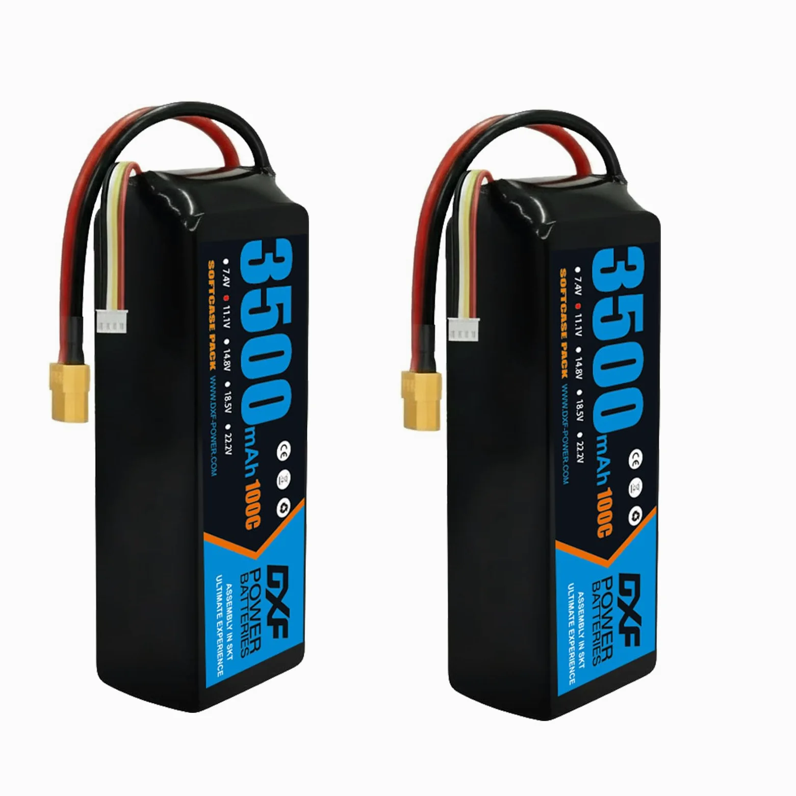 DXF Batteria LiPo 3S 11.1V 3500mAh 100C Spina XT60 Auto RC 1/8 1/10 Truck Buggy Monster Jam Compatta Leggera Potente Gare Racing Modellismo 2 Pezzi