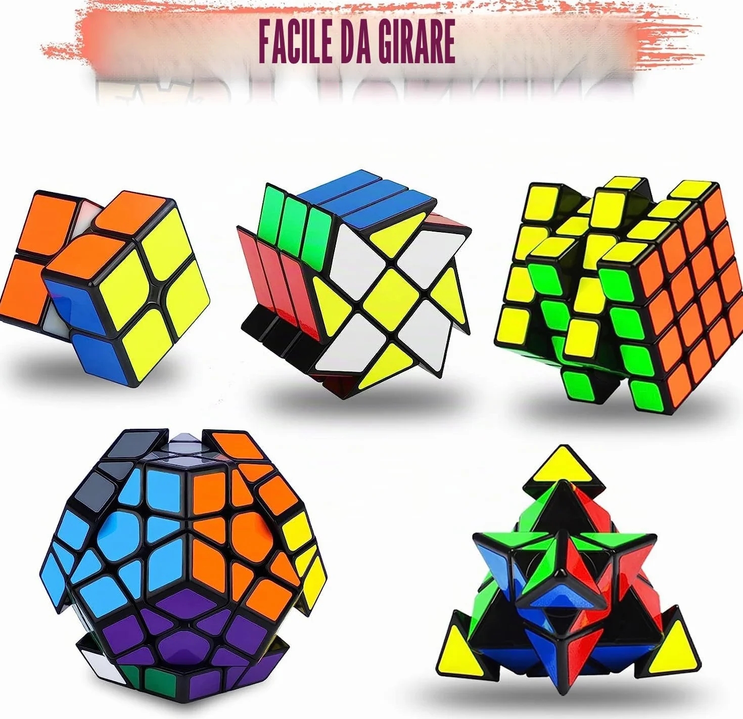 Coolzon Set di 5 Cubi Magici, Set di 5 Cubi Magici di Velocità 2x2 4x4 Fenghuolun Pyraminx Pyramid Megaminx Fenghuolun Puzzle Cube Giocattolo Regalo per Bambini Adulti
